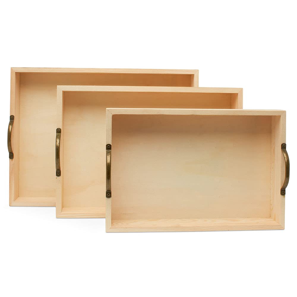 Unfinished Wood Nesting Serving Trays with Handles - Set of 5 (3-Piece Each) - DIY Craft Tray for Resin Art, Home Organization & Decorative Projects - Perfect for Kitchen, Dining, and Craft Room Use