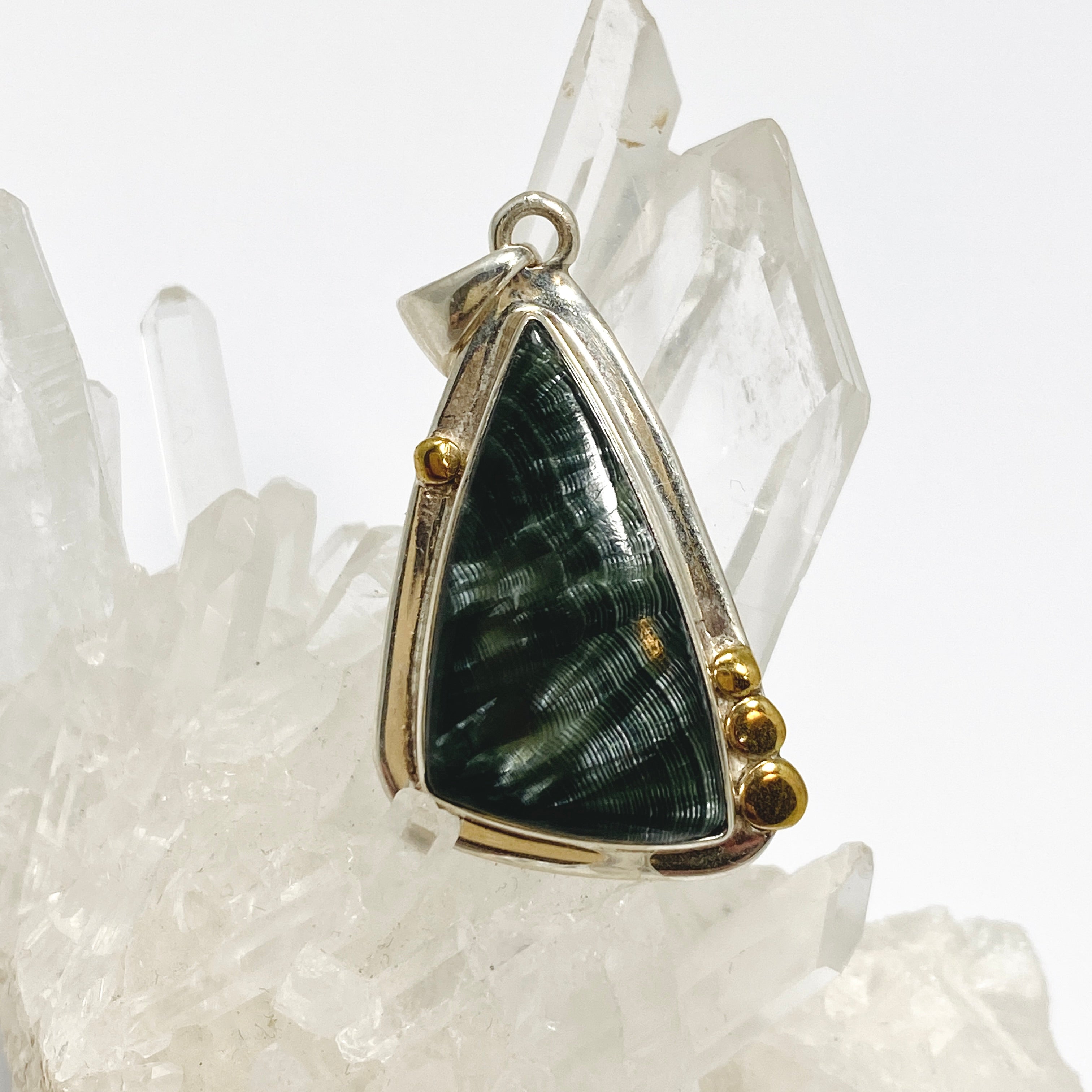 Seraphinite Freeform Cabochon Pendant - Handmade Silver Jewelry with Decorative Setting KPGJ4846 | Perfect for Spiritual Healing, Meditation & Unique Gift Giving