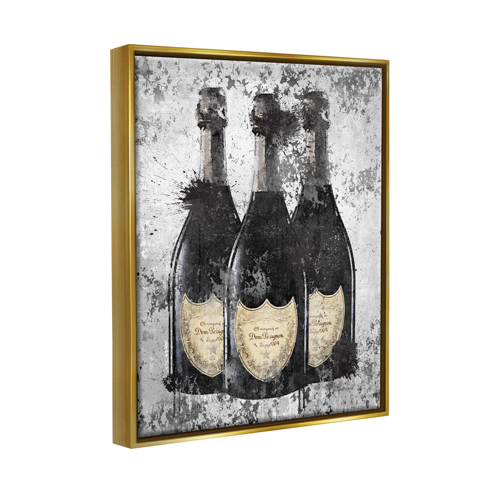 Stupell Industries Grey & Gold Champagne Bottles Illustration Wall Art by Amanda Greenwood - Perfect for Dining Room, Bar Decor & Wedding Gifts