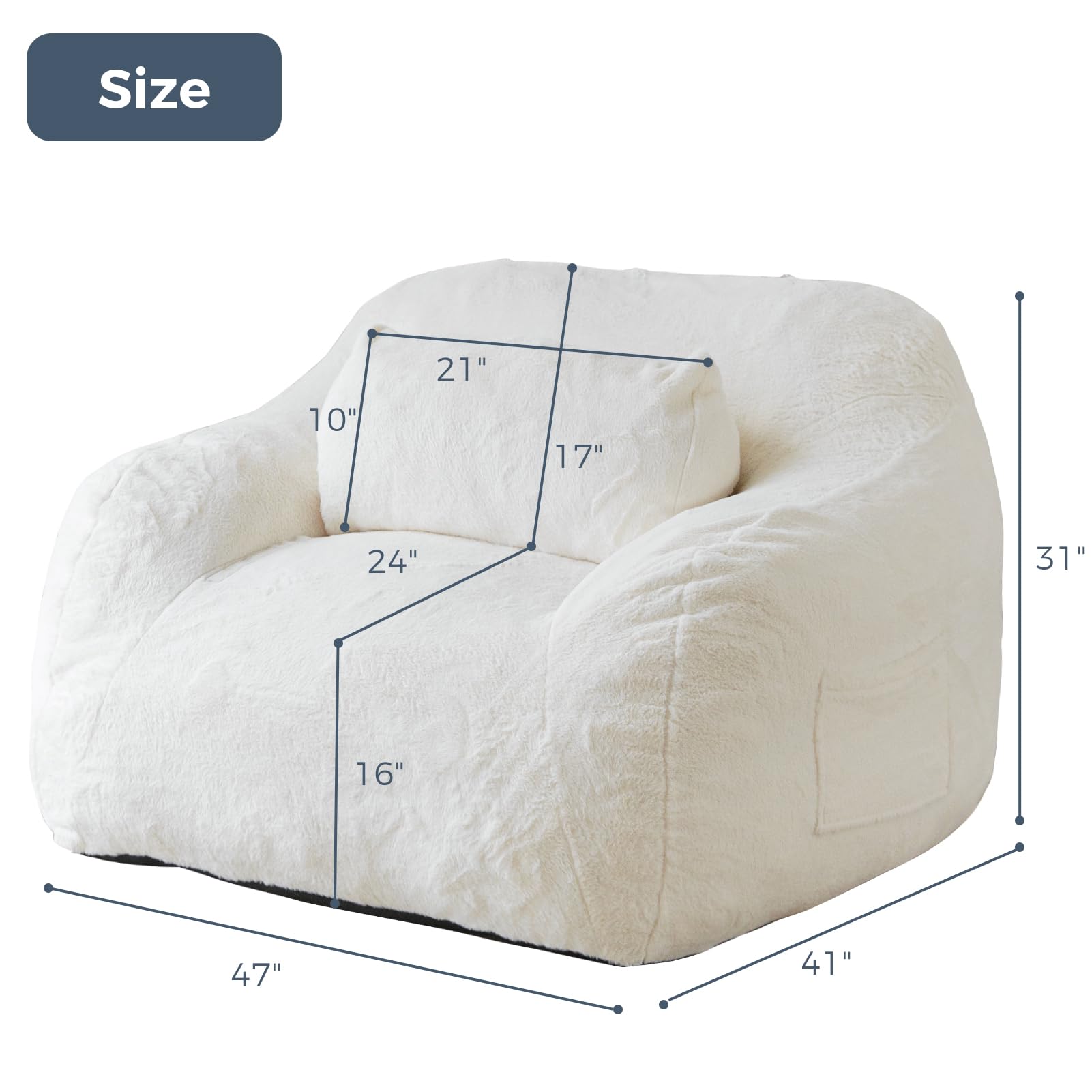 MAXYOYO Giant Bean Bag Chair with Pillow - Ultra Soft Faux Fur Fabric, Extra Large Fluffy Lounger for Adults & Teens - Perfect for Reading, Gaming & Relaxing in Bedroom, Living Room or Dorm - Beige