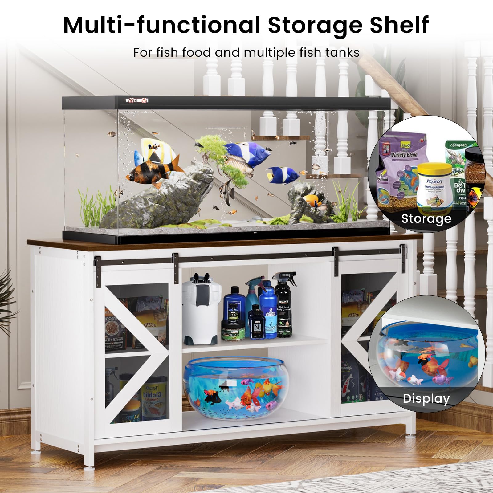 Tatub 75-90 Gallon Heavy Duty Metal Fish Tank Stand with Storage Cabinet - 1000+ LBS Capacity Aquarium Stand for Reptile Tanks, Turtle Terrariums (58.9