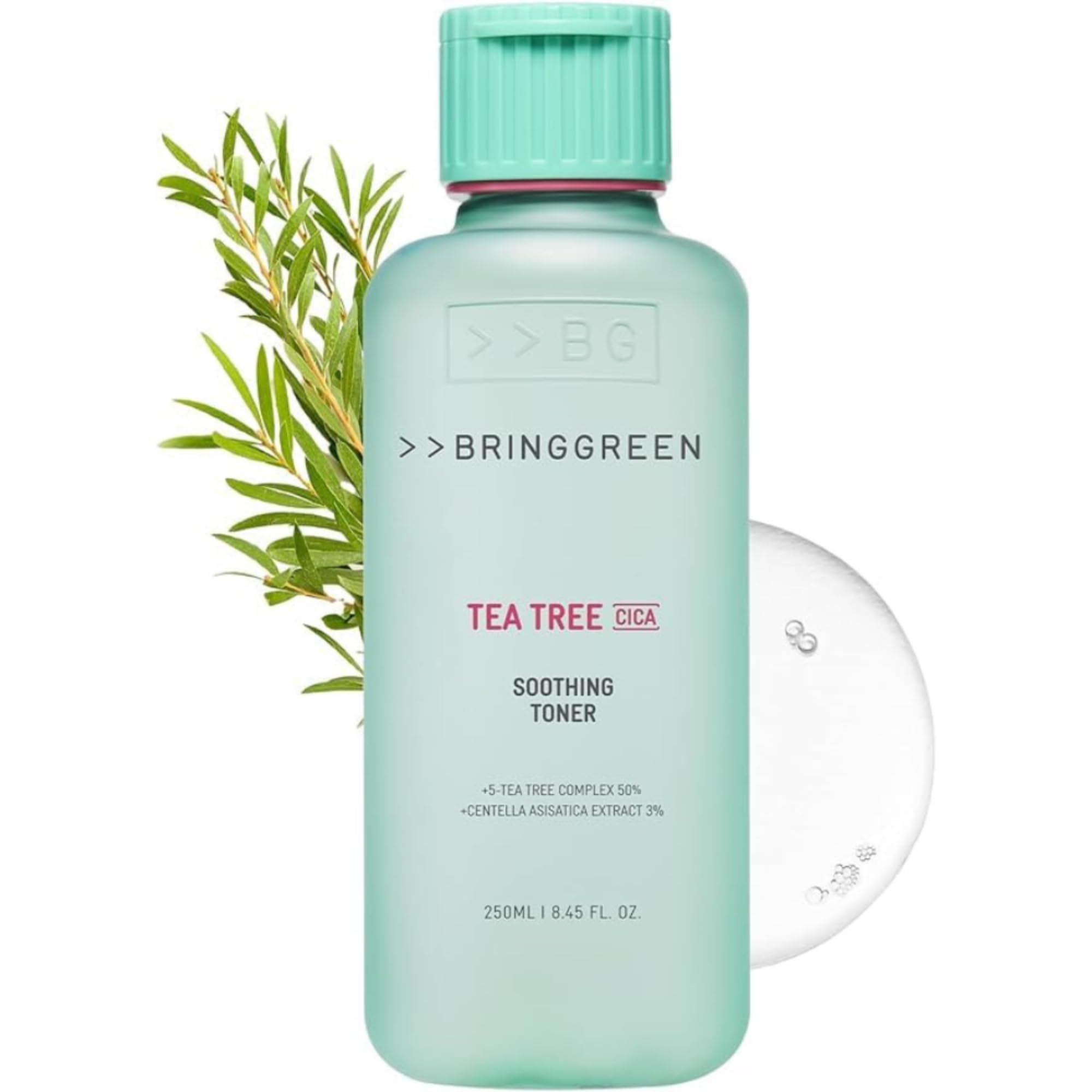 BRING GREEN Tea Tree CICA Soothing Toner - 8.5 Fl. Oz (250ml) for Acne-Prone Skin | Hydrating & Cooling Facial Toner with Centella Asiatica | Daily Skincare Routine for Sensitive & Oily Skin | Perfect for Post-Workout & Summer Skincare