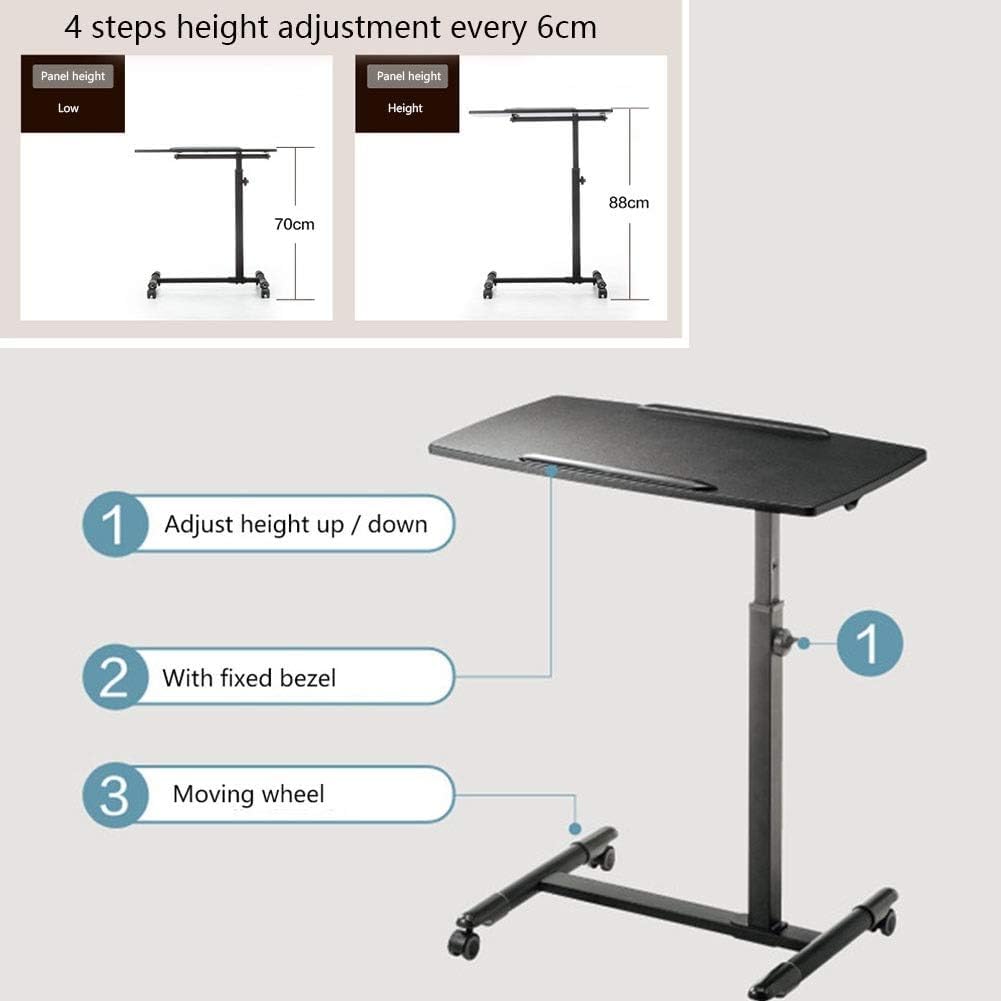 Adjustable Overbed Table with Lockable Wheels - Modern MDF Mobile Standing Desk for Laptop, Bedside & Hospital Use - Portable Workstation for Home Office, Nursing & Bedridden Patients