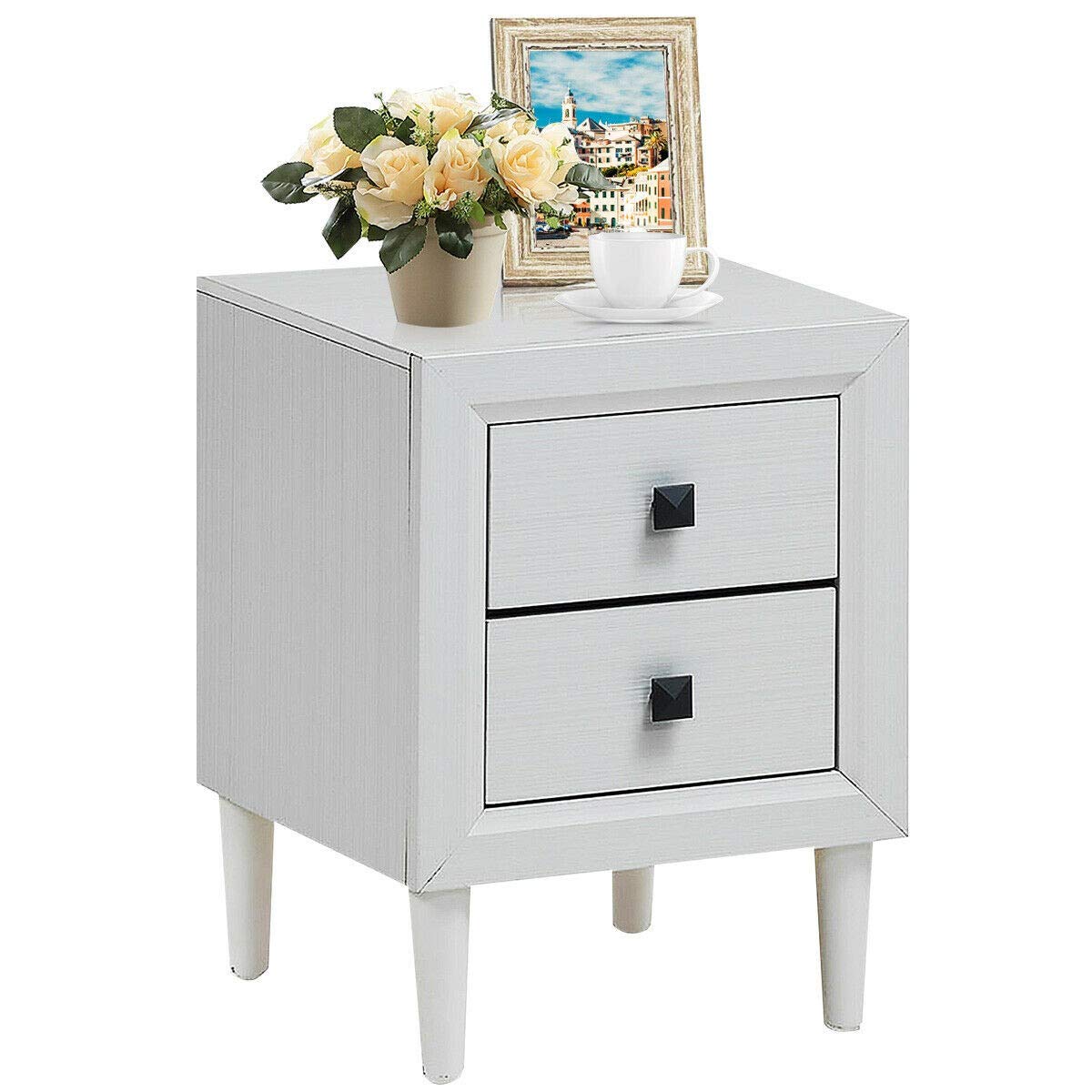 Safeplus White Wood Nightstand with 2 Drawers - Multipurpose End Table, Sofa Side Table & Bedside Cabinet for Bedroom, Living Room & Office - Perfect for Storage, Reading & Home Decor