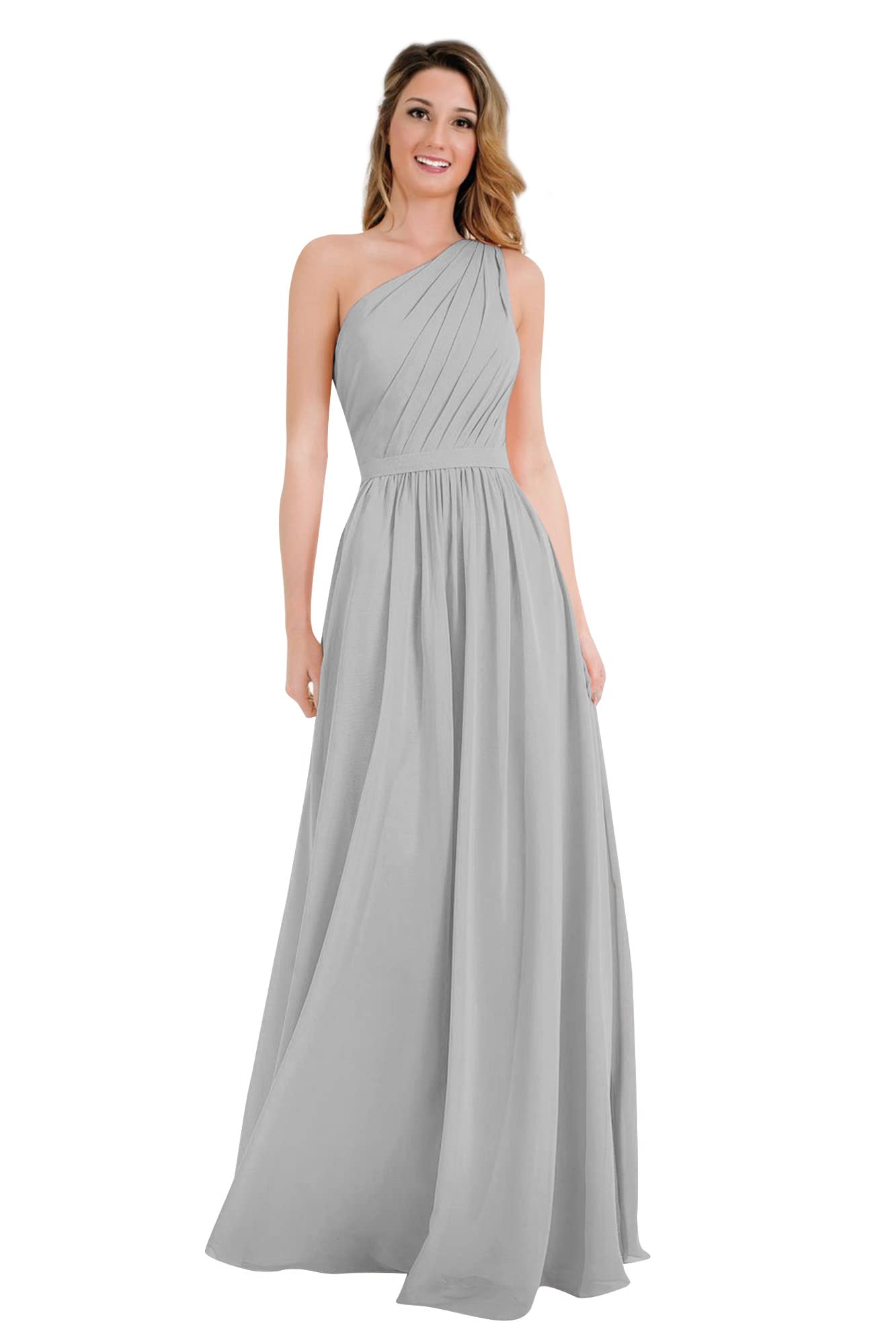 Elegant One Shoulder Bridesmaid Dress - Long A-Line Chiffon Formal Evening Gown with Pockets for Women | Perfect for Weddings, Proms & Special Occasions