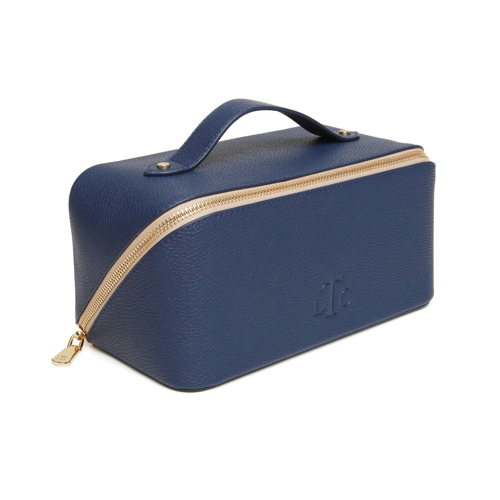 Alice Wheeler Train Case - Professional Makeup Organizer in Navy & Stone - Perfect for Travel, Salon, and On-the-Go Beauty Essentials