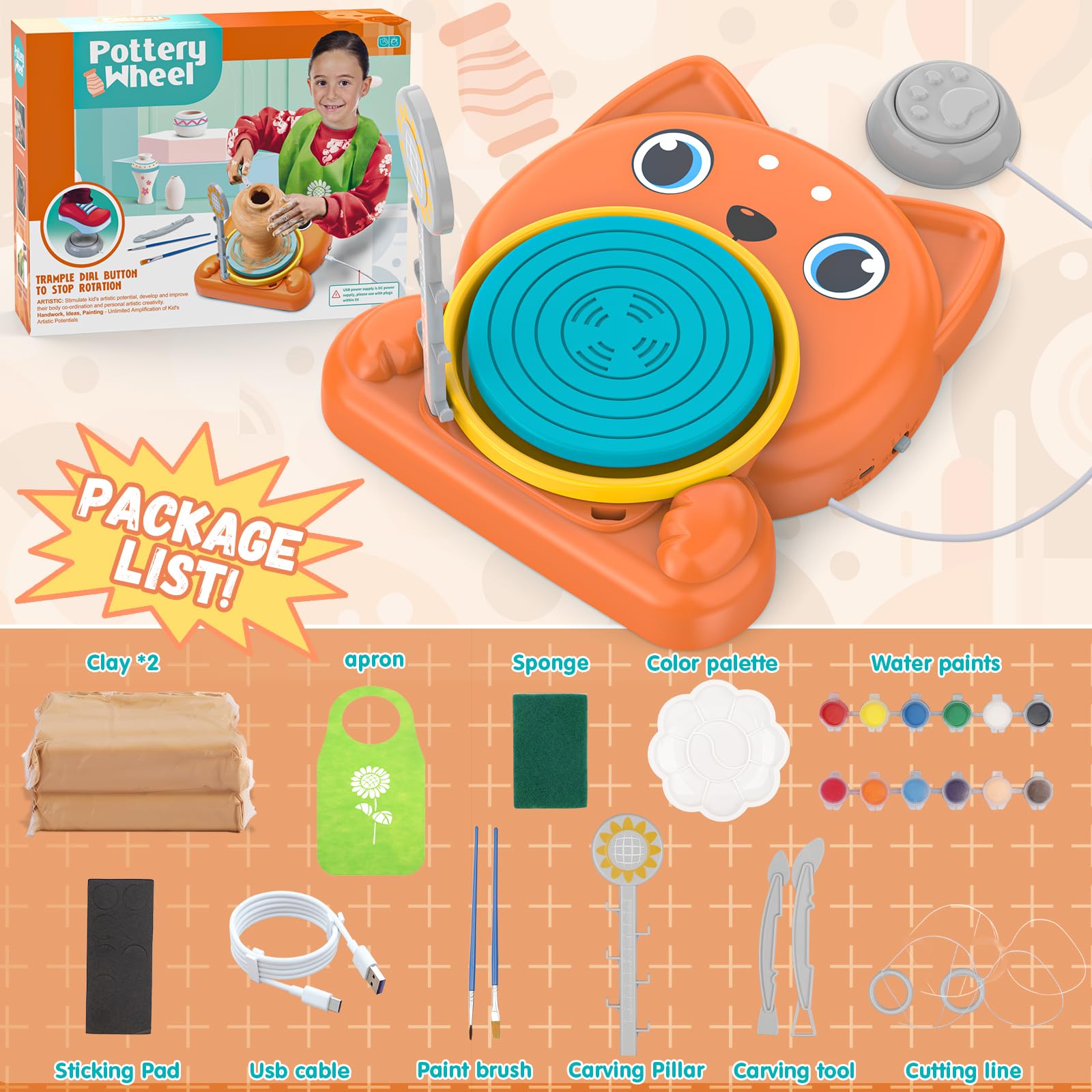 Kids Pottery Wheel Kit - Complete Ceramic Art Supplies with Painting Tools, Creative DIY Craft Toy for Boys & Girls Ages 6-12 | Birthday, Halloween & Christmas Gift Idea | Perfect for Home, Classroom & Art Studio Activities (Dog Design)