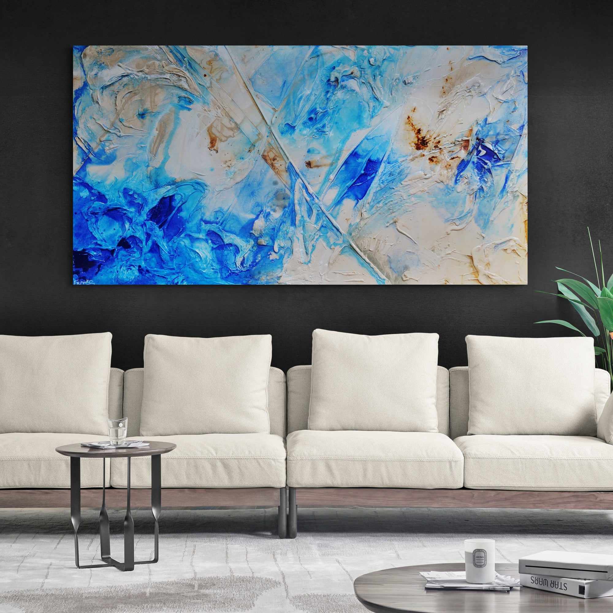 Casbah Rush 190cm x 100cm Blue Cream Textured Abstract Canvas Art - Modern Wall Decor for Living Room, Bedroom & Office