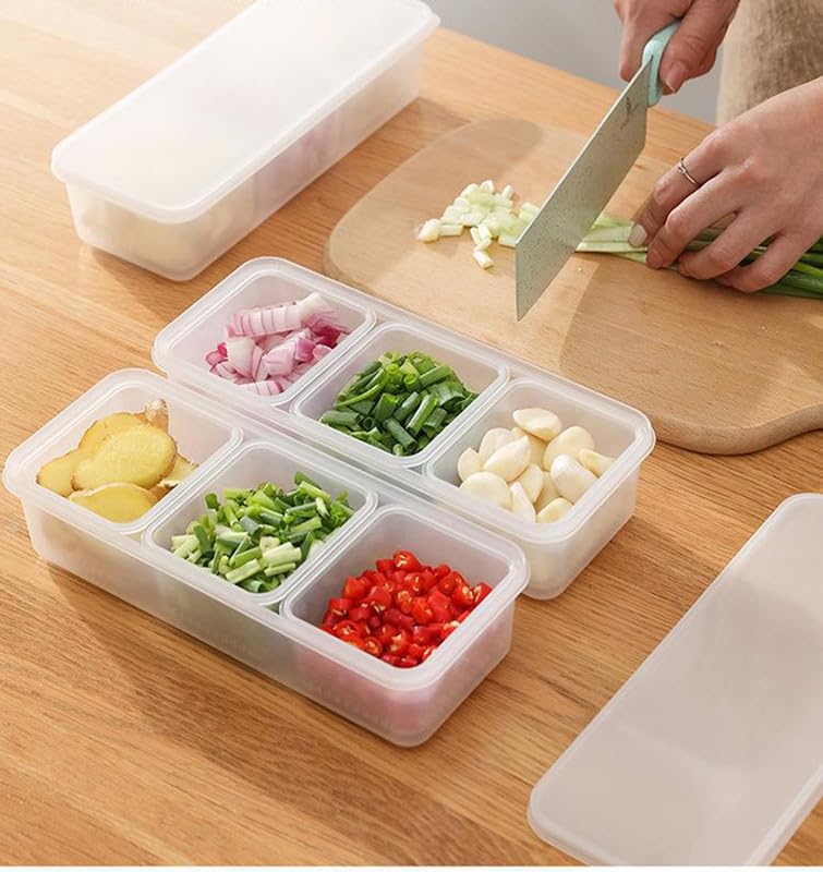 MosQuick® 3-Grid BPA-Free Food Storage Containers for Refrigerator - Airtight Kitchen Organizer for Vegetables, Fruits, Herbs & Garlic | Stackable Fridge Storage Bins | Perfect for Meal Prep, Leftovers & Grocery Organization