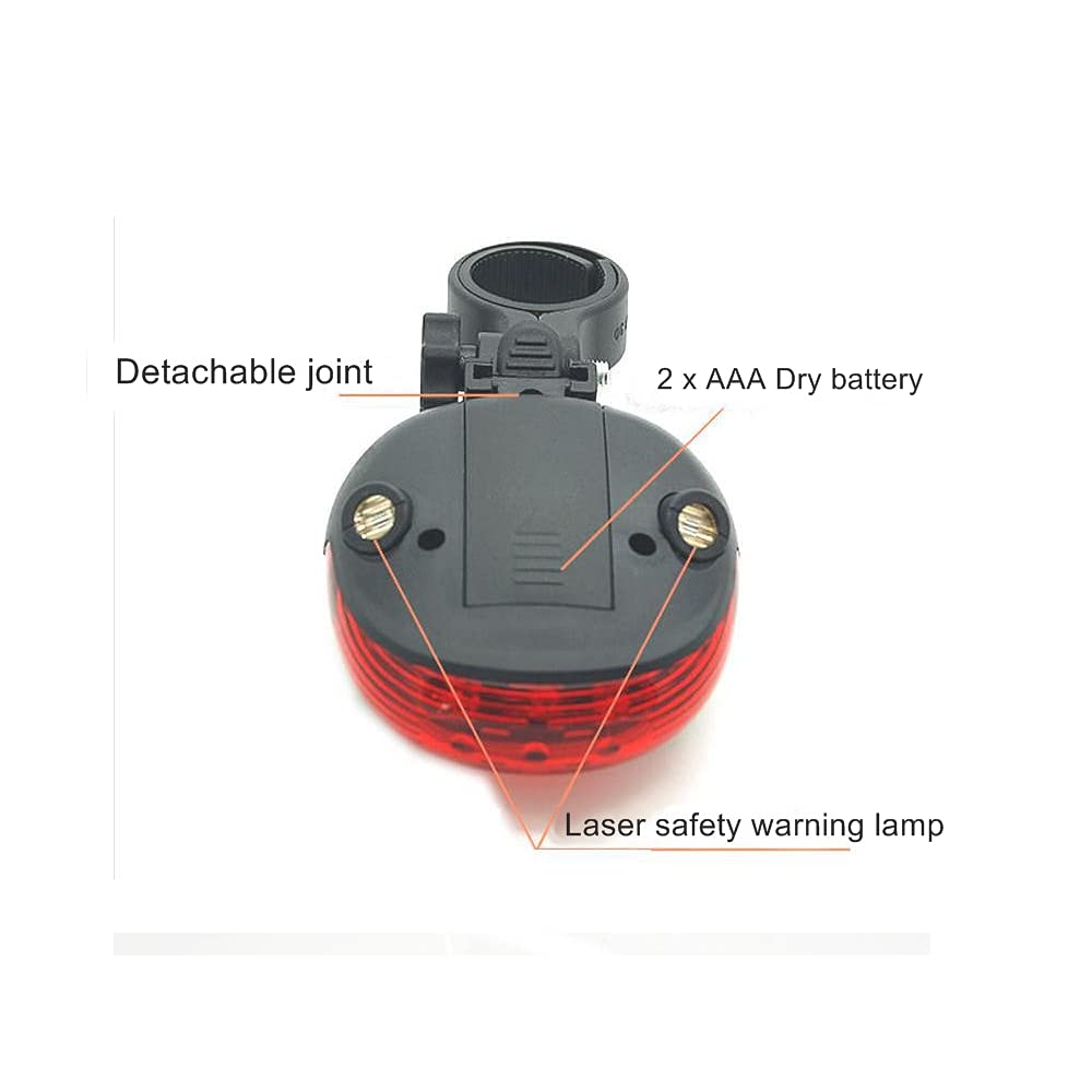 5 LED 7 Mode Laser Bike Tail Light with 2 Laser Beams - Waterproof Bicycle Rear Light with Dual Buttons for Night Cycling - Perfect for Commuting, Mountain Biking & Road Safety
