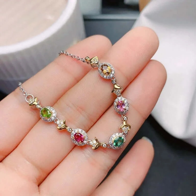925 Sterling Silver Tourmaline Gemstone Chain Bracelet for Women - Elegant Adjustable Jewelry Gift for Birthday, Anniversary & Special Occasions