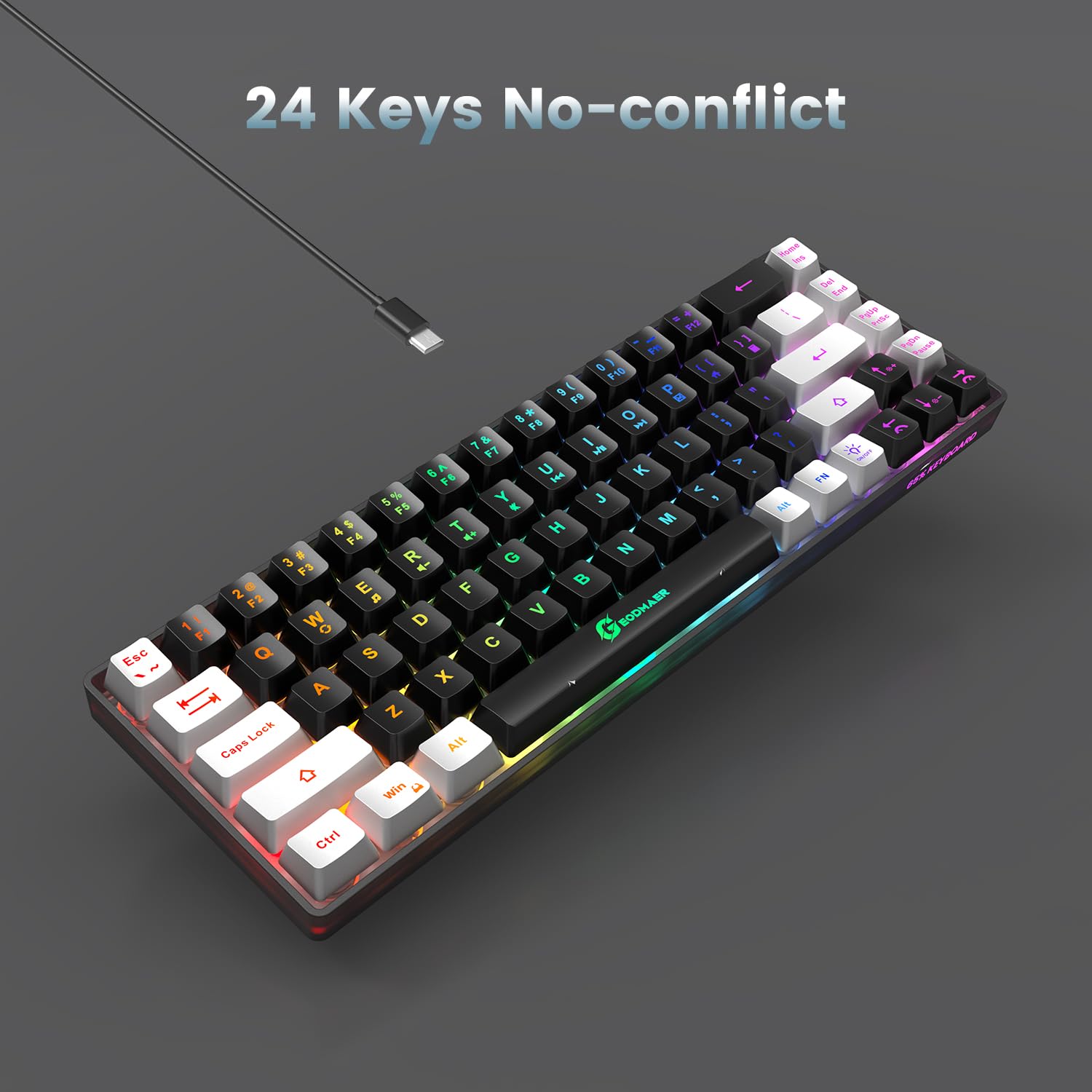 65% LED Gaming Keyboard - Compact 68 Keys, Anti-Ghosting for PC Gamers | Perfect for Esports & Office Work