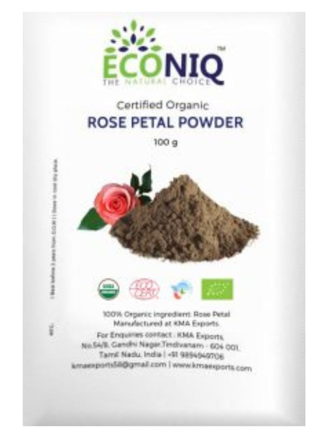 ECONIQ Organic Rose Petal Powder for Face & Skin | 100% Natural & Pure Gulab Face Pack for Glowing Skin, Reduces Tan & Brightens Complexion - 100g | DIY Face Mask for Spa Day, Bridal Glow & Daily Skincare Routine