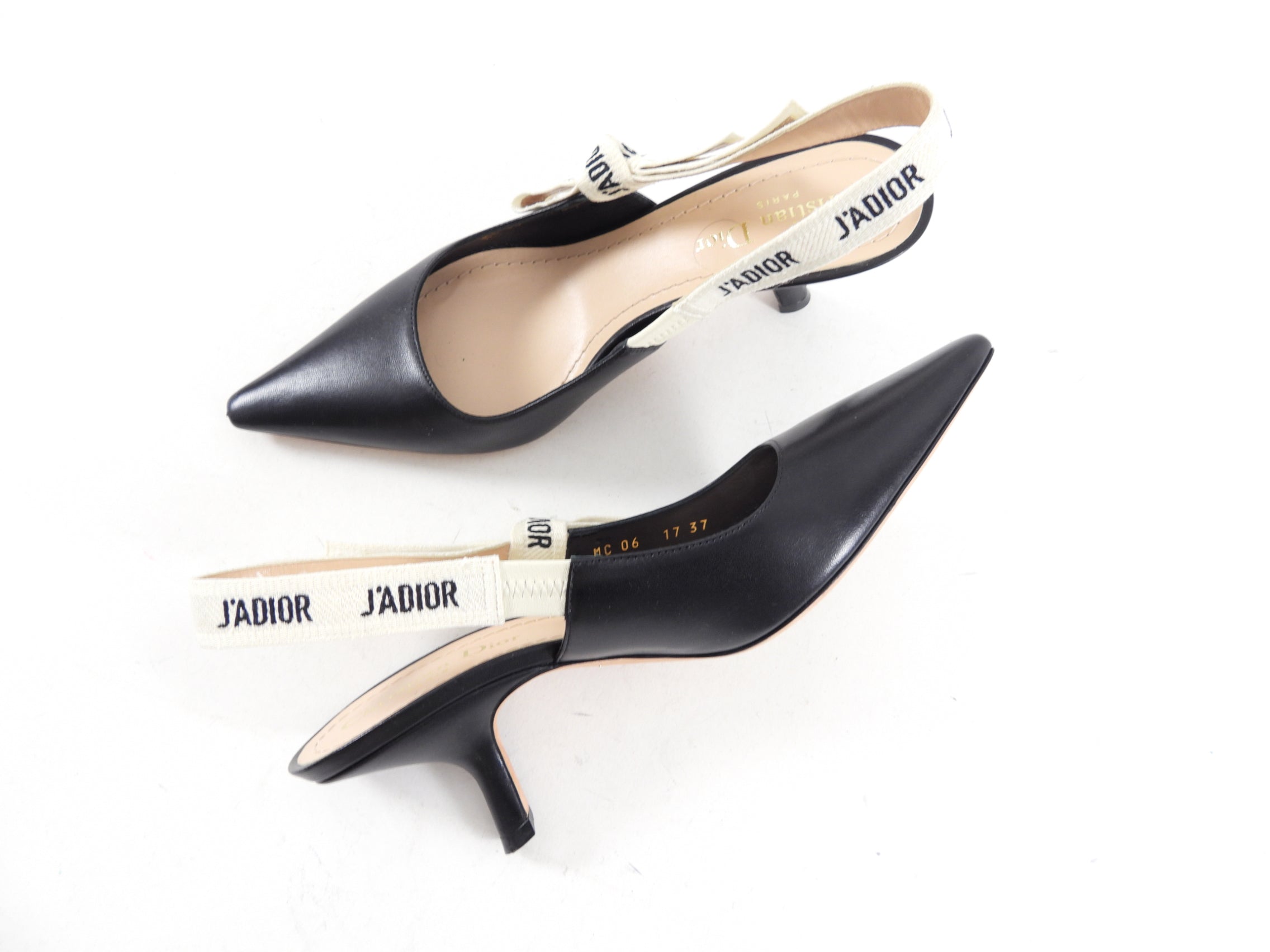 Dior J'Adior Black Leather Slingback Pumps with Logo Ribbon - Size 37 | Luxury High Heels for Women | Perfect for Parties, Weddings & Evening Events