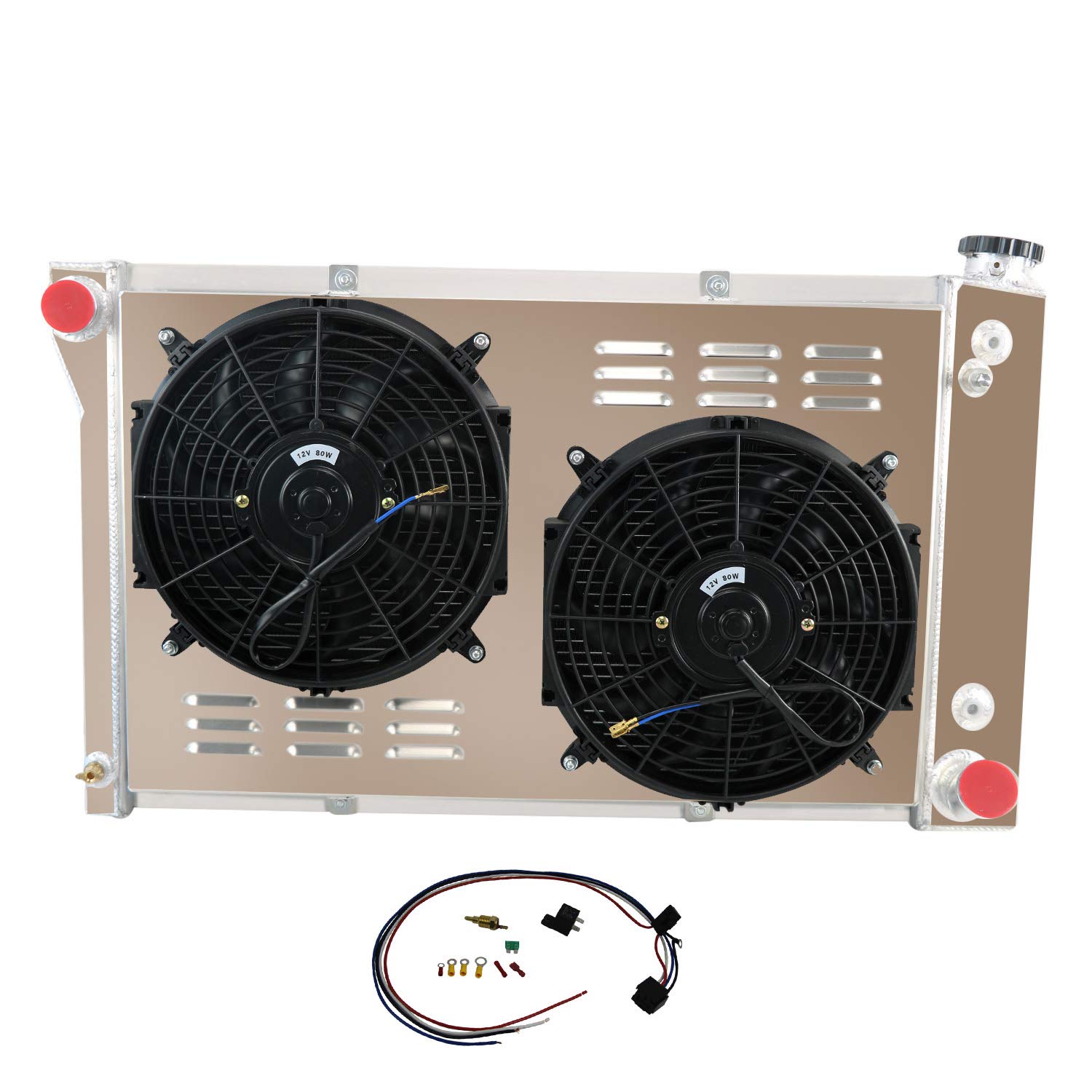 ALLOYWORKS 4 Row Aluminum Radiator with Shroud Fan & Relay Kit - Compatible with 1967-1972 Chevy C10 C20 C30 K10 K20 K30 & GMC Pickup Trucks - Heavy Duty Cooling for Off-Road, Towing & Performance Upgrades