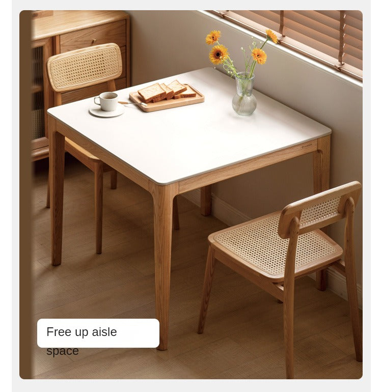 Solid Oak Wood Square Slate Dining Table - Rustic Farmhouse Style for Kitchen, Dining Room & Outdoor Patio