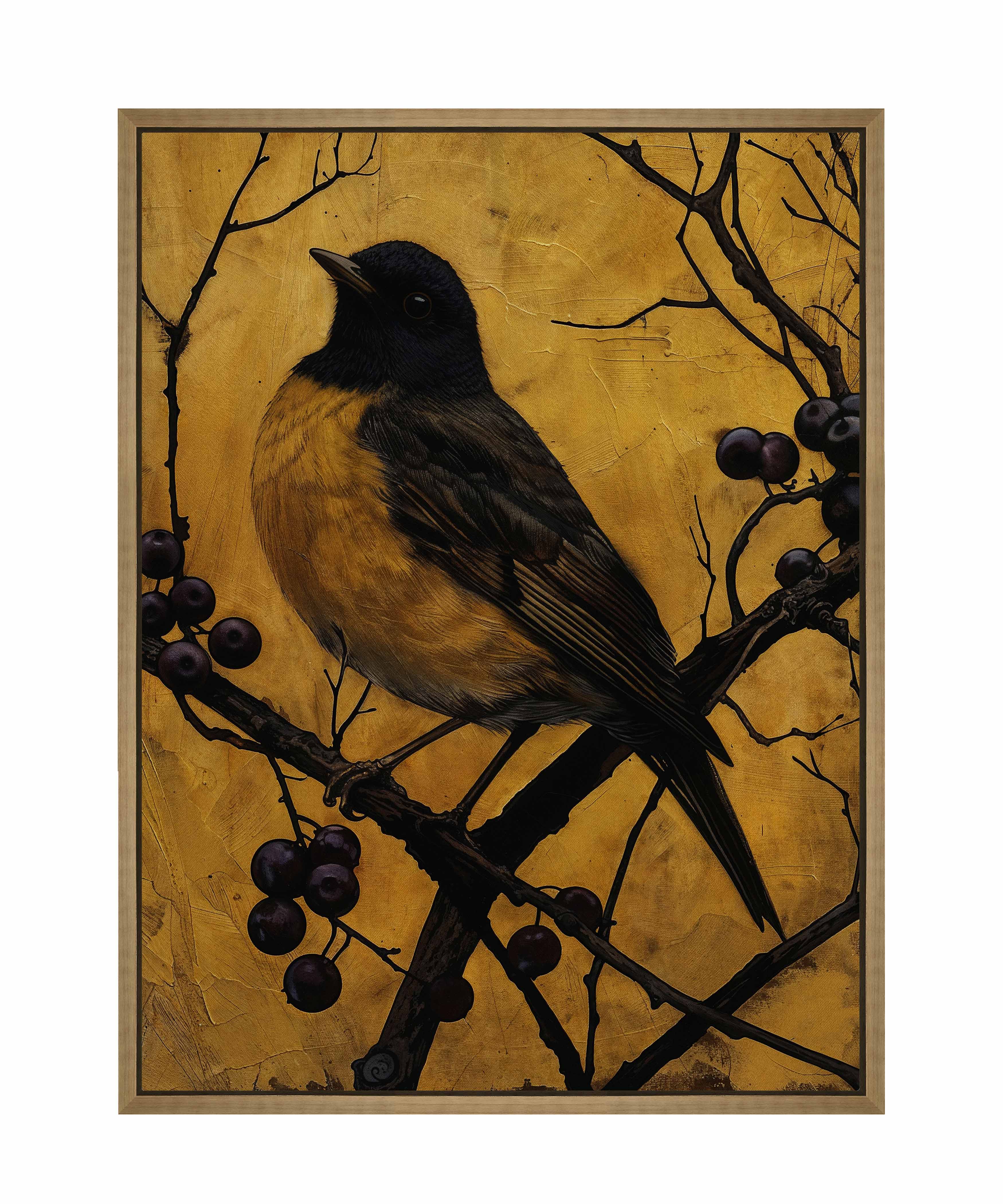 Golden Twilight Warbler Among Berries - Stunning Gallery Wrapped Canvas Wall Art for Home & Office Decor | Perfect for Living Room, Bedroom, or Gift