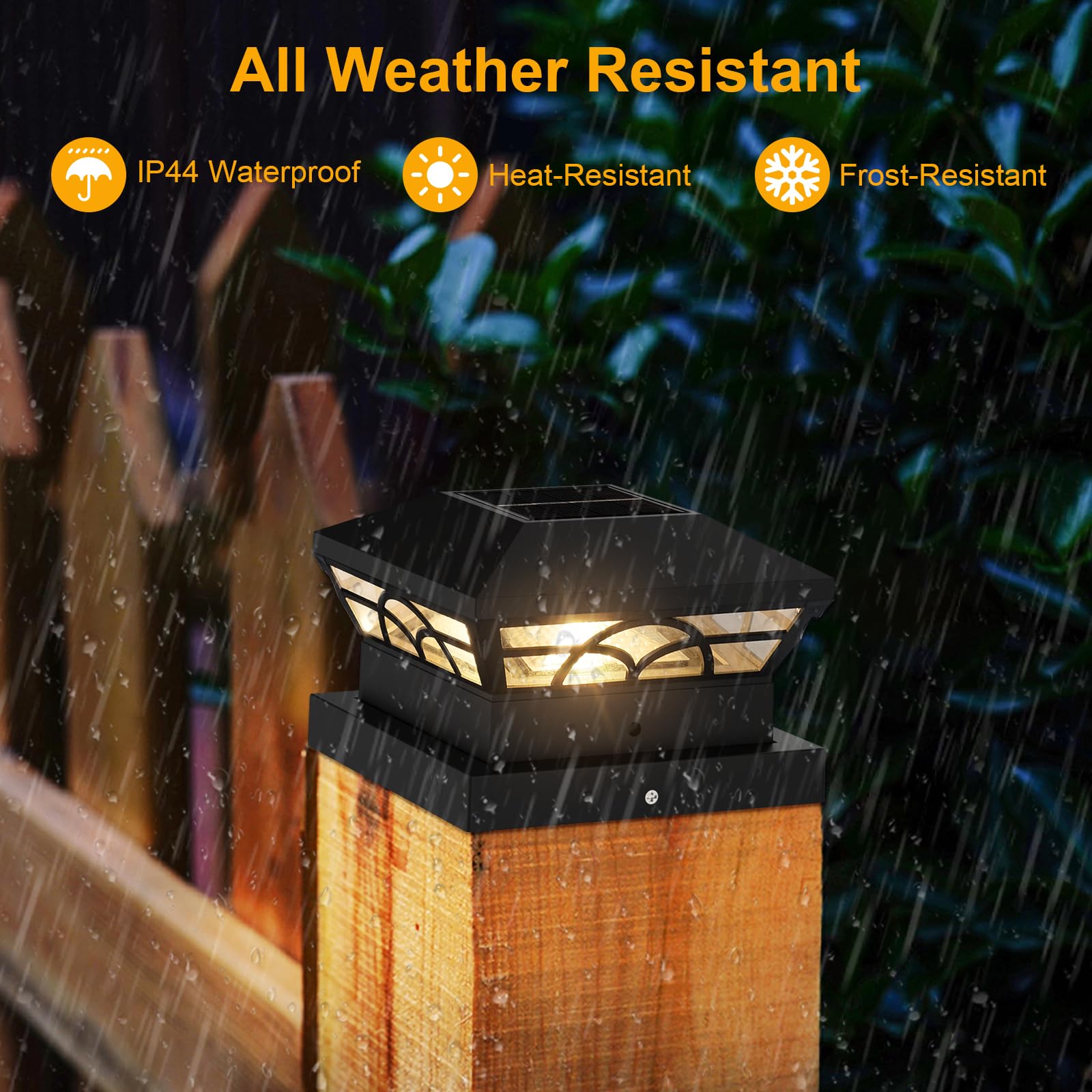 T-SUN Solar Post Cap Lights - 6 Pack Warm White LED for 3.5X3.5 to 5X5 Wood/Vinyl Fence Posts, Waterproof Outdoor Lighting for Garden, Patio, Porch, Deck & Pathway Illumination at Night