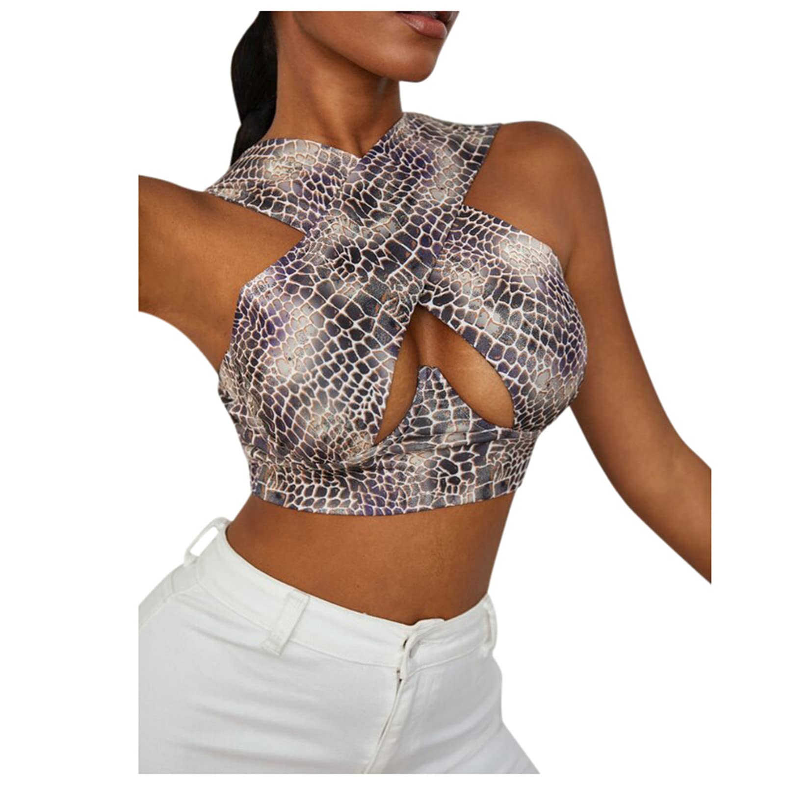 Kangguolai Women's Sexy Sleeveless Halter Top - Crisscross Cutout Design, Front Wrap Crop Blouse & Camis for Summer Outfits, Beachwear and Night Out Fashion