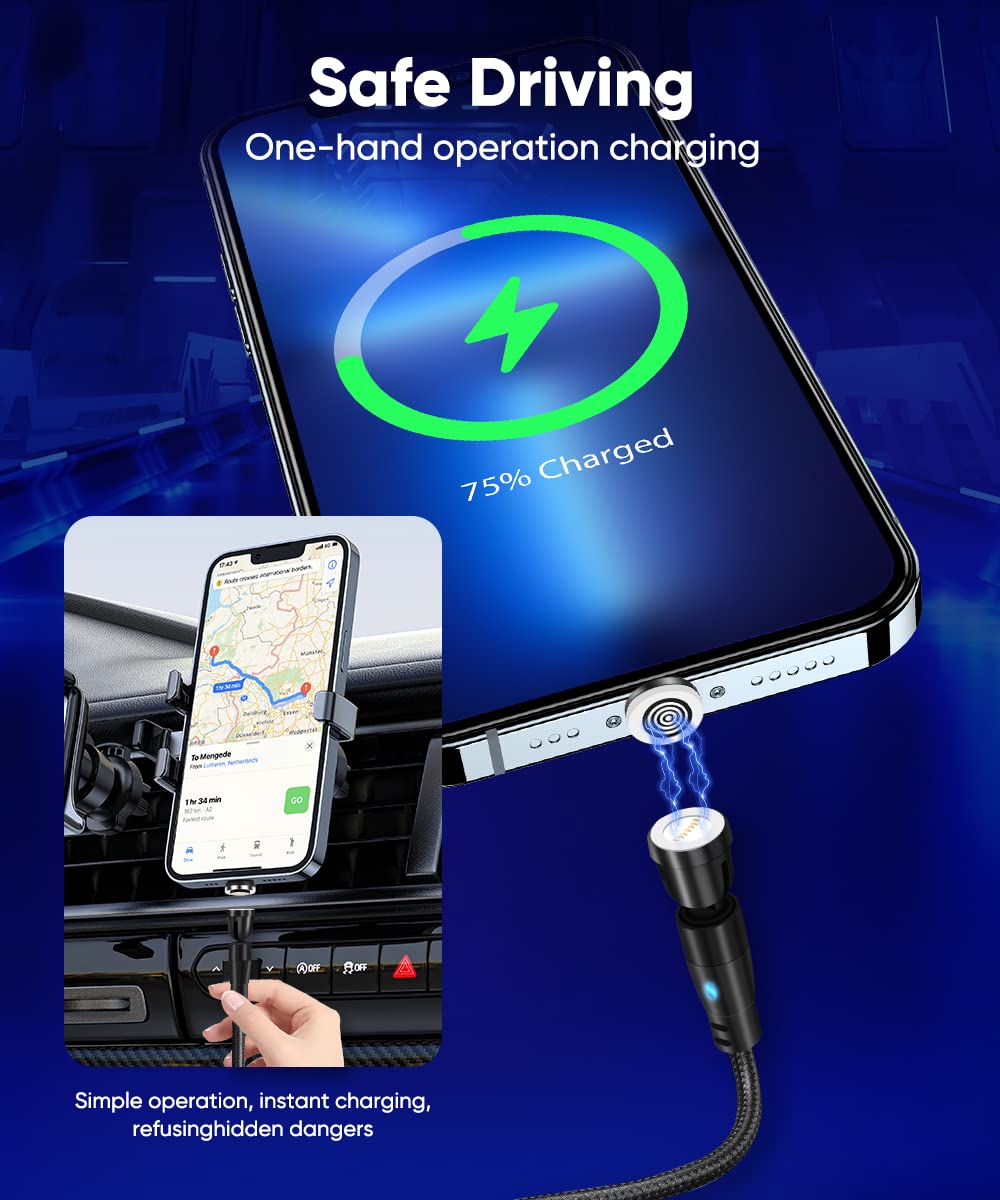 Krsende 4-Pack Magnetic Charging Cable [1M 1M 2M 2M] - 3A Fast Charging USB A to USB C Cable with 360°&180° Rotation - 3-in-1 Magnetic Phone Charger for Type C/Micro USB Devices - Perfect for Home, Office & Travel Charging Needs