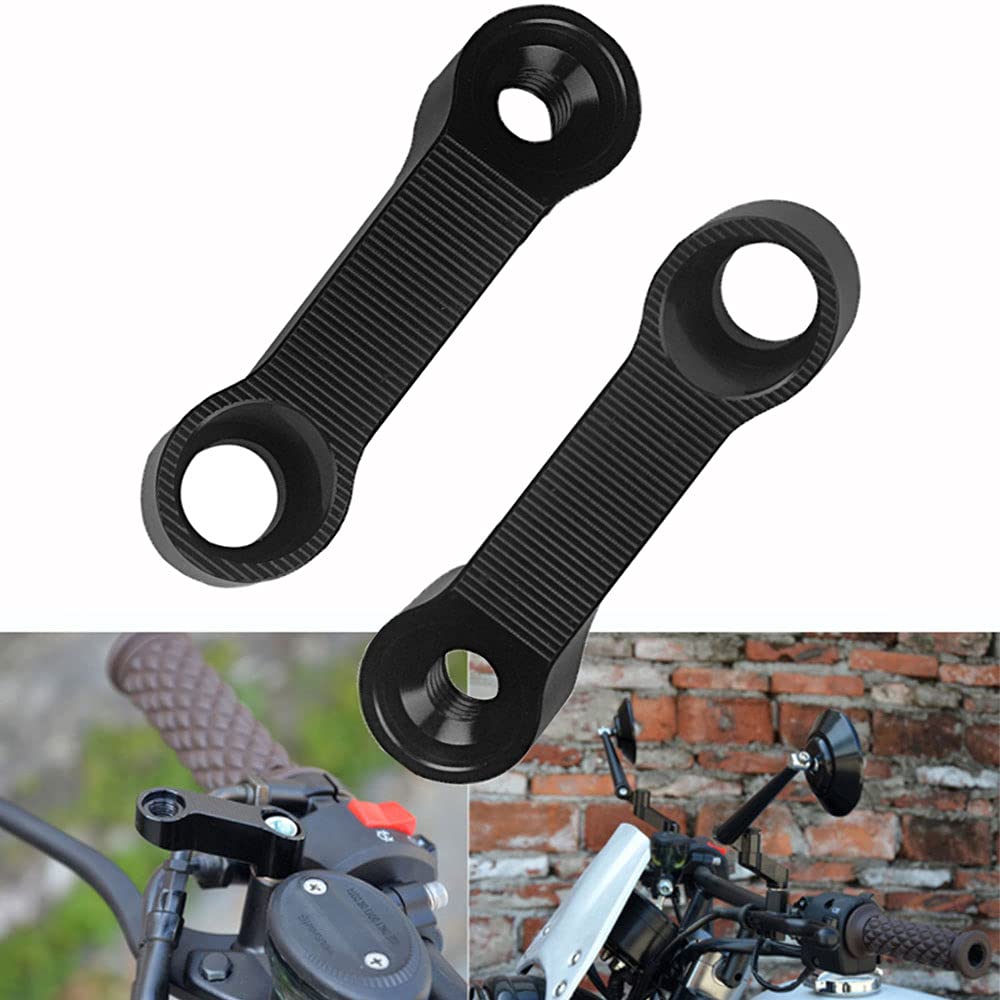 Universal Motorcycle M10 Mirror Mount Riser - CNC Aluminum Alloy Rear View Mirror Extender Adapter (Black, 1 Pair) - Perfect for Harley, Honda, Yamaha & More - Enhances Visibility & Safety on Road Trips