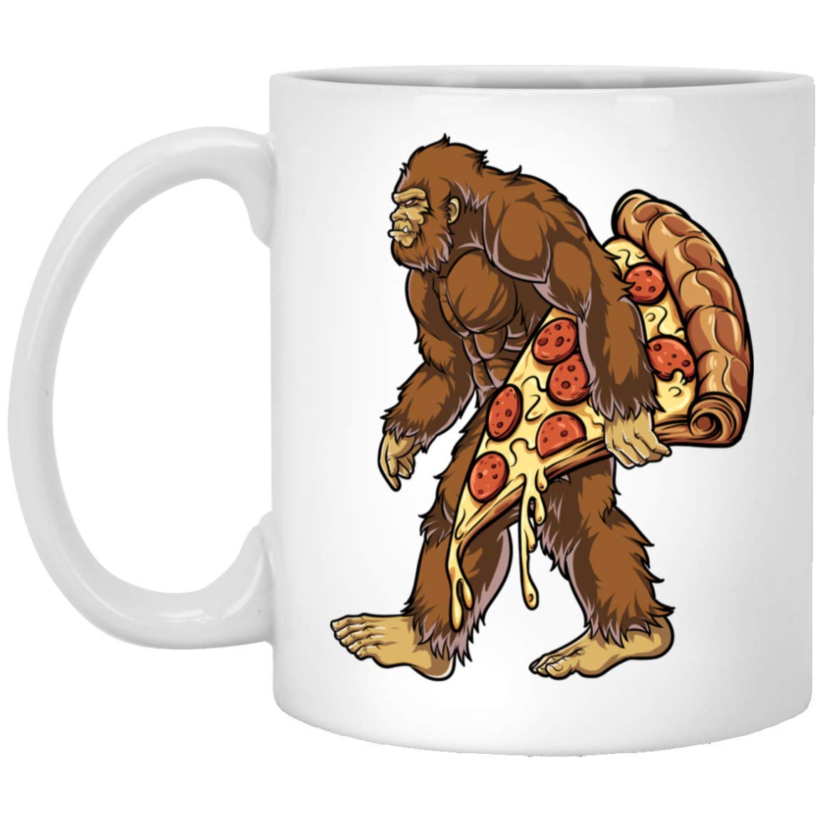 Bigfoot Pizza Sasquatch Coffee Mug 15oz - Funny Novelty Gift for Cryptid Lovers, Camping & Outdoor Enthusiasts - Perfect for Coffee, Tea or Hot Chocolate at Home, Office or Cabin