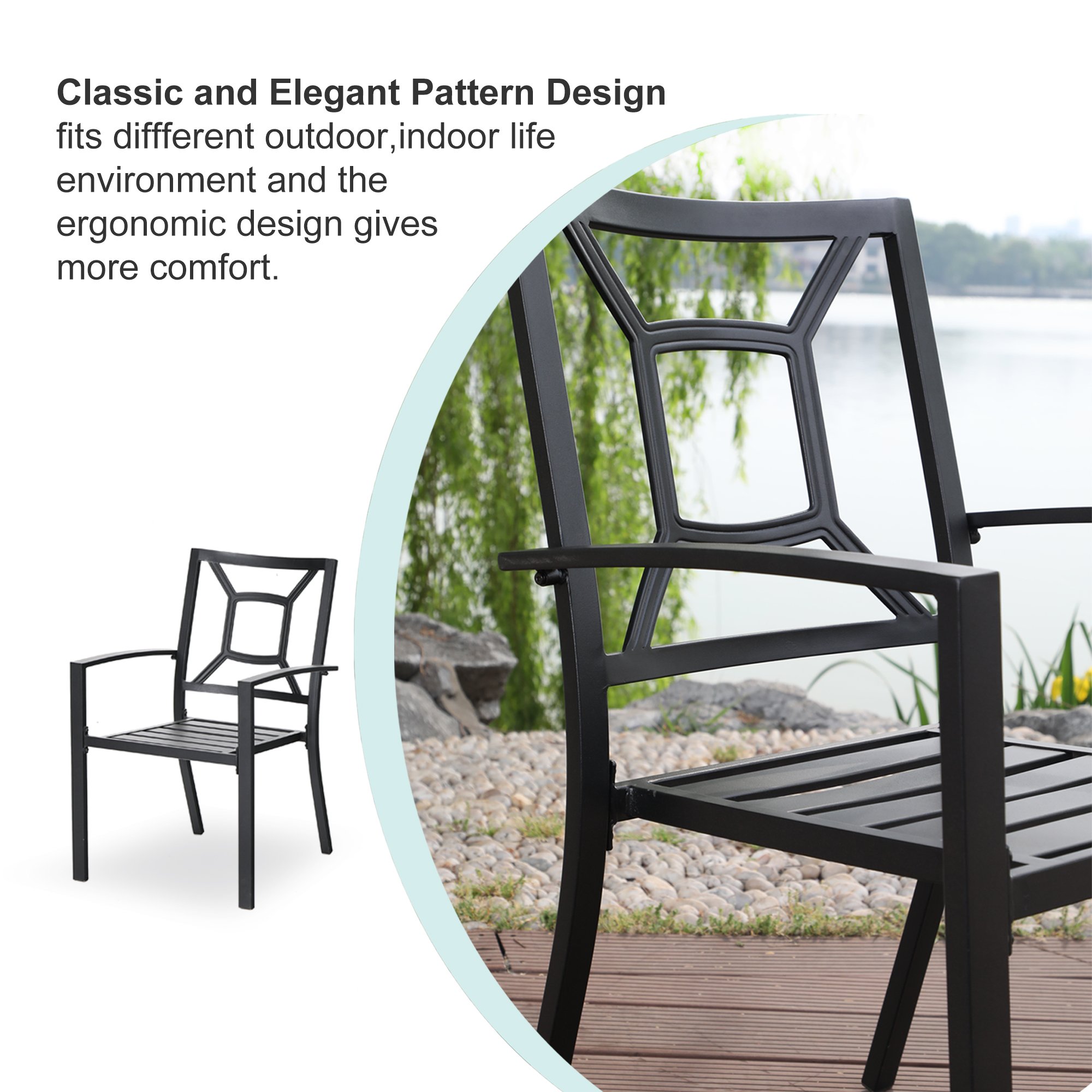Sophia & William 3-Piece Patio Bistro Set - 2 Stackable Metal Chairs & Round Side Table - Outdoor Furniture for Backyard, Balcony, Garden & Indoor Use - Perfect for Relaxing, Dining & Entertaining