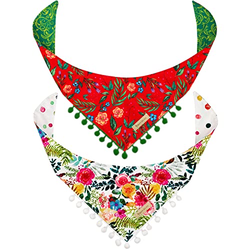 Vintage Red Floral & Spring Colors (2 Pom Pom Bandanas)