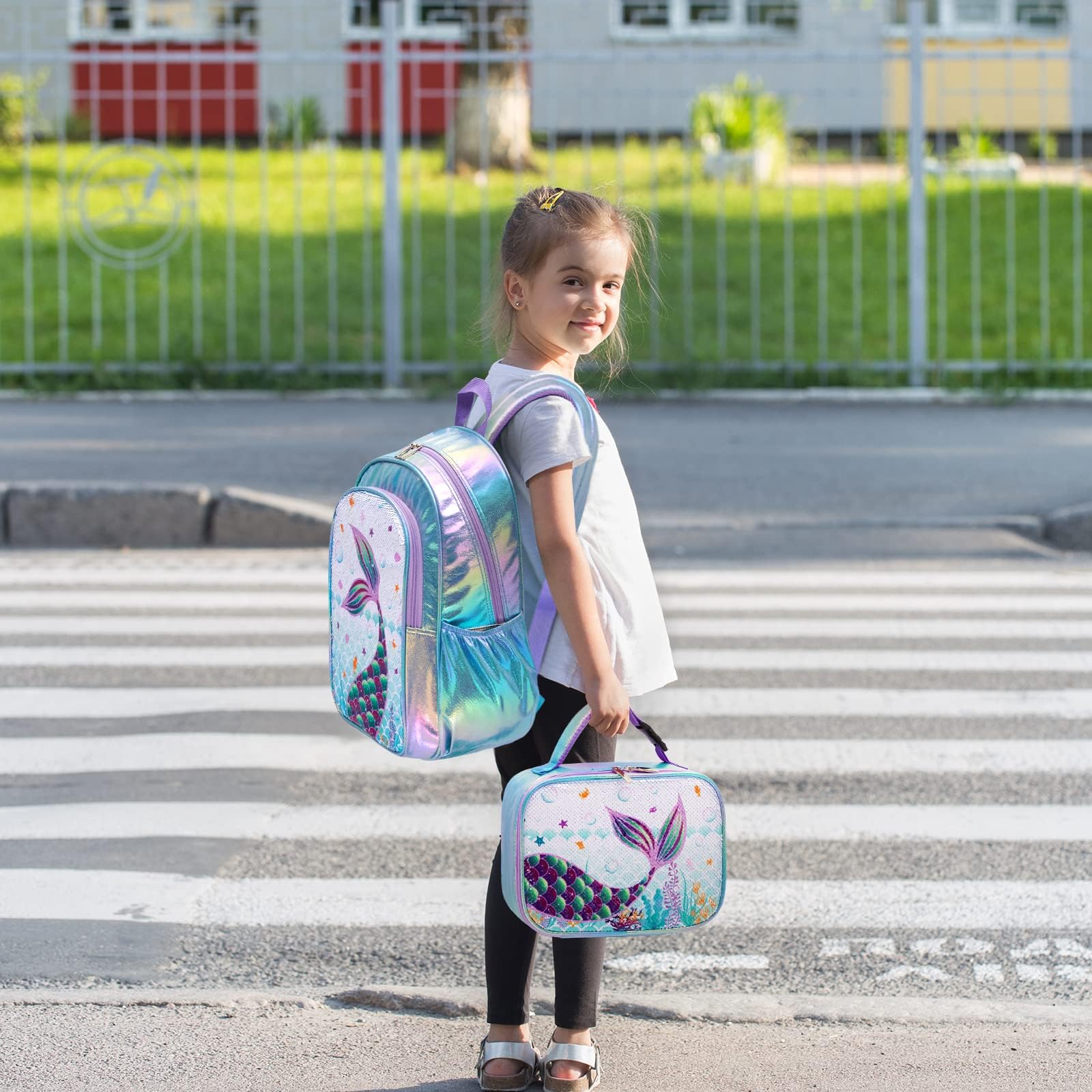 WAWSAM Glitter Mermaid Backpack Set - Sparkly 15