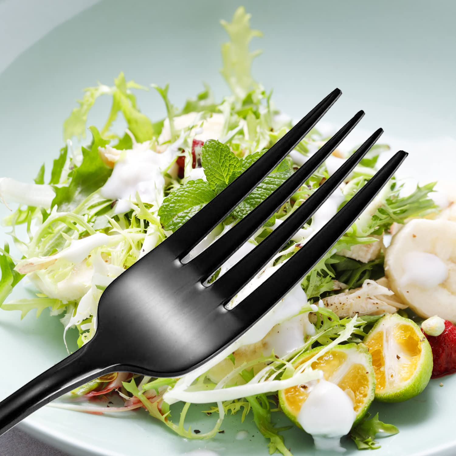 Premium 16-Piece Stainless Steel Cutlery Set - 8 Black Forks & Spoons (8