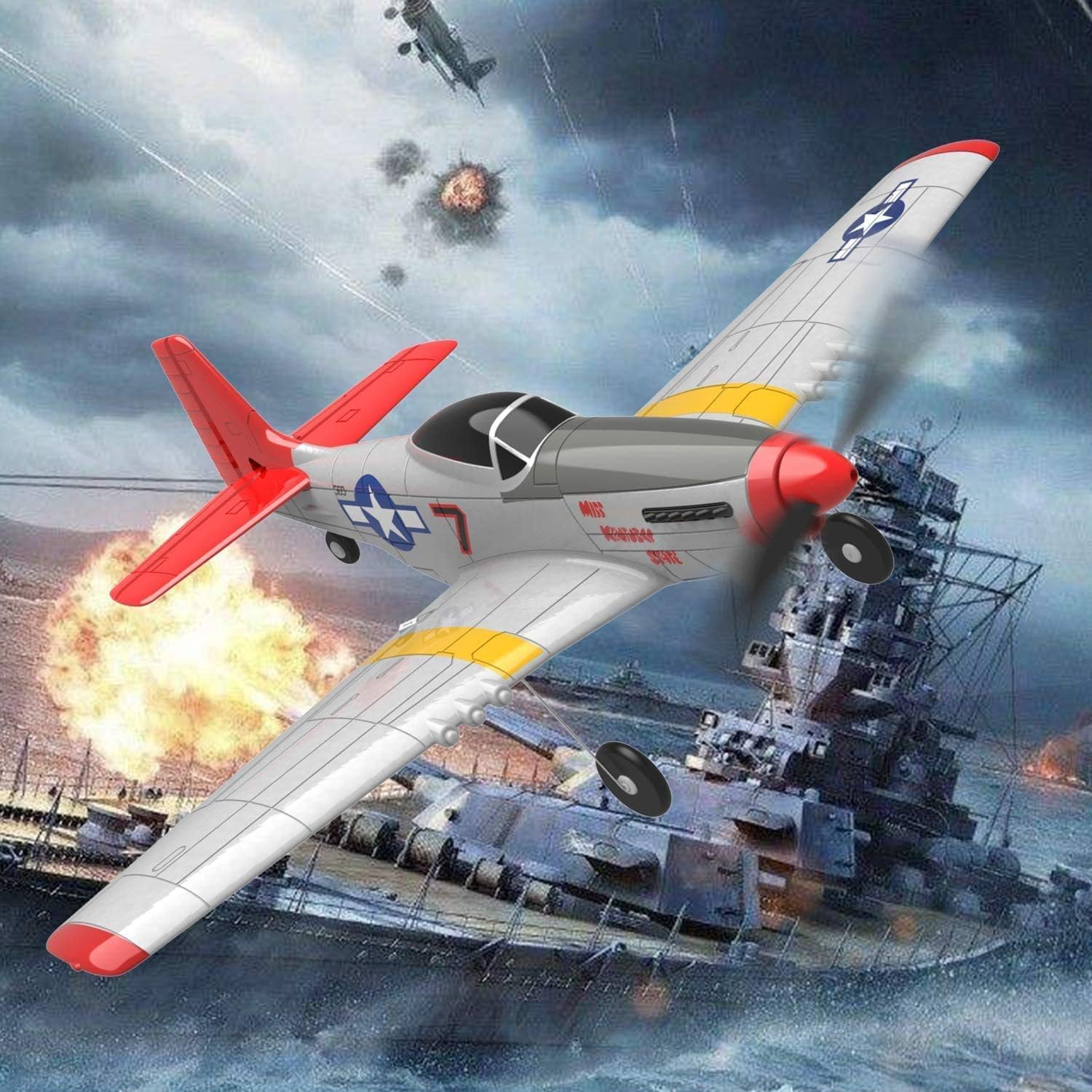 Top Race 4 Channel Ready to Fly RC Airplane for Adults - Advanced Remote Control Foam Plane, P51 Mustang & Cessna Style War Plane with Propeller Saver (14x15 Inch) - Perfect for Outdoor Flying, Hobbyists & RC Enthusiasts