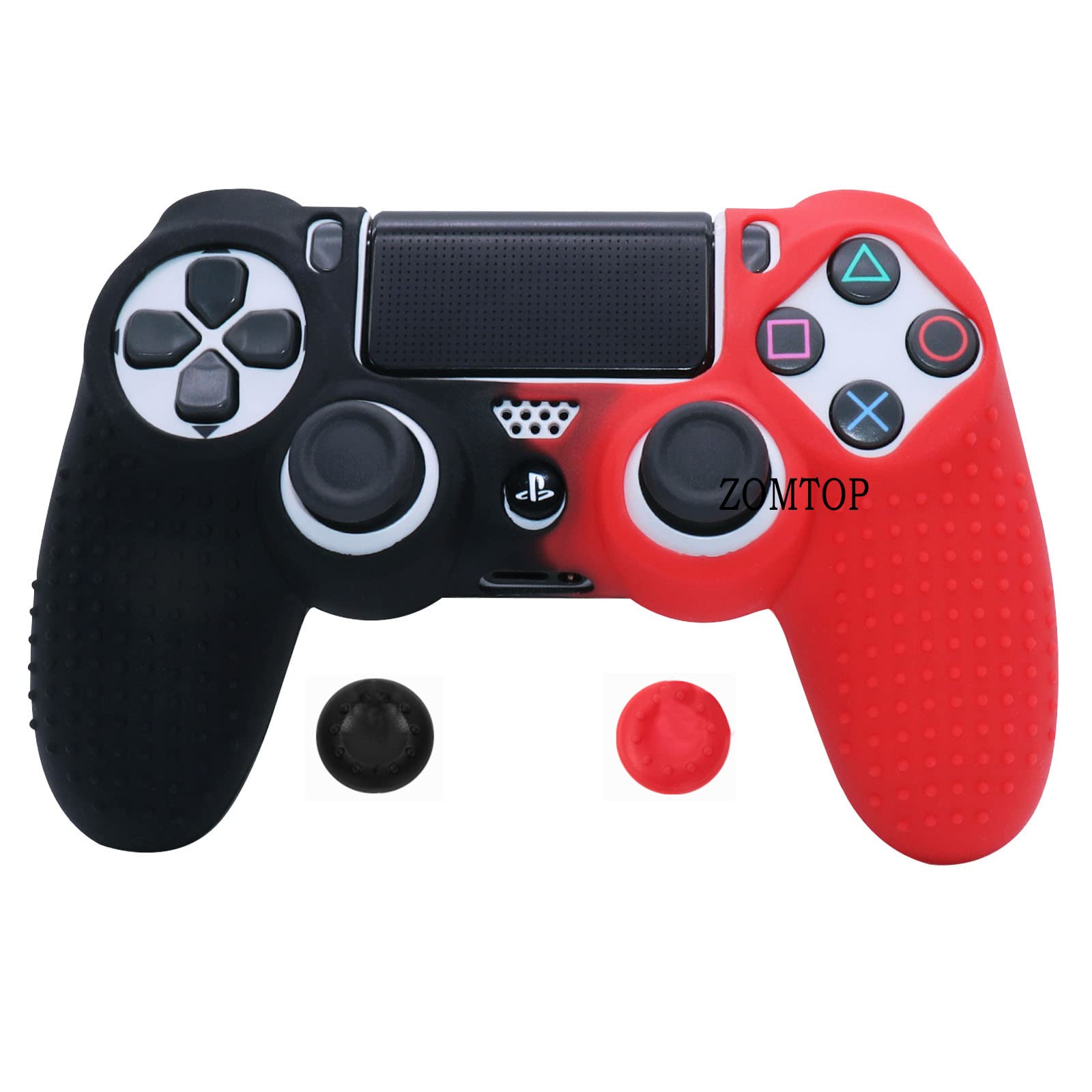 DualShock 4 Controller Skin - Anti-Slip Silicone Cover with Thumb Grips for Sony PS4/PS4 Slim/PS4 Pro (Black & Red) | Enhanced Grip for Gaming, Protection Against Drops & Sweat