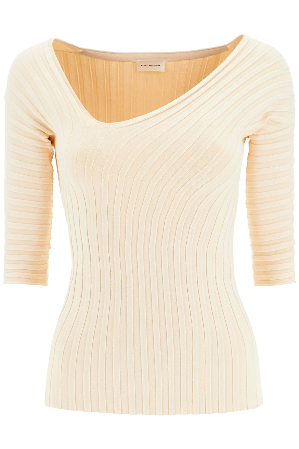 By Malene Birger 'Ivena' Ribbed Top with Asymmetrical Neckline - Stylish Women's Knitwear for Casual Outings & Date Nights