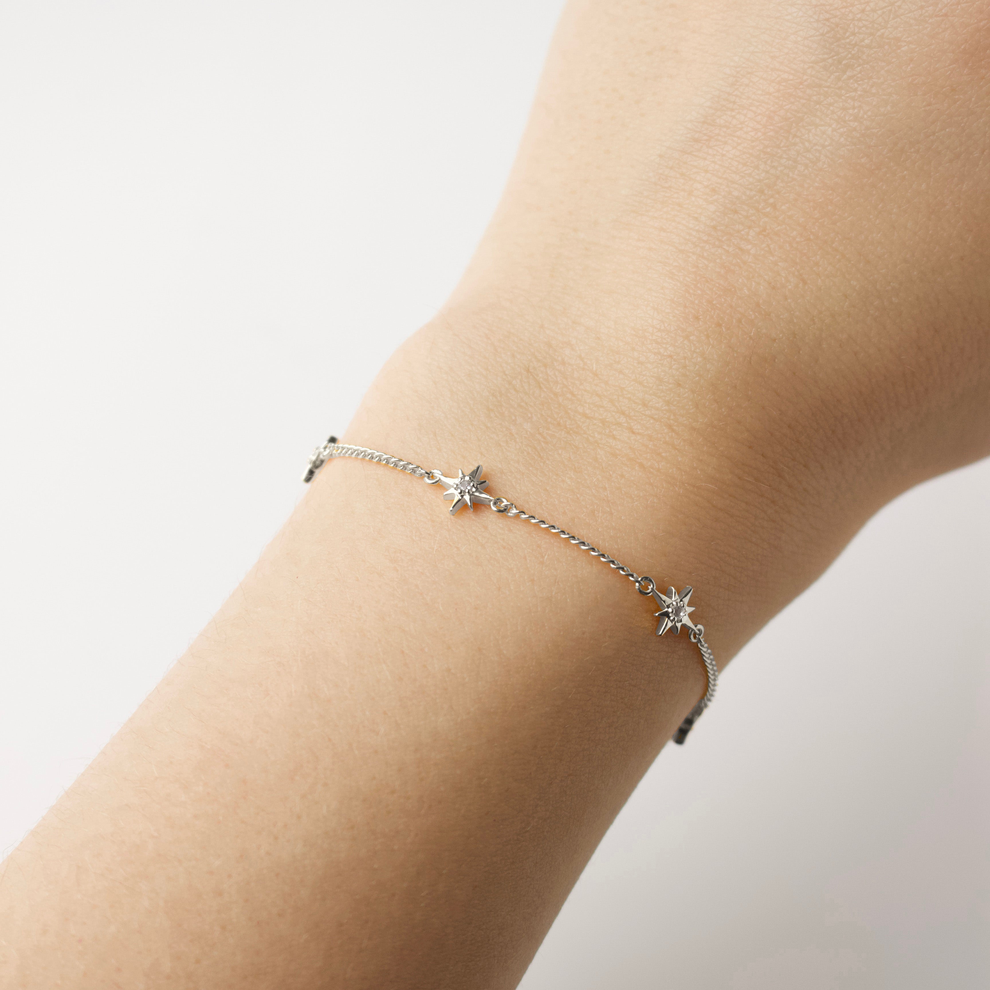Celestial Dainty White Topaz Star Bracelet for Women - Elegant Sterling Silver Adjustable Charm Bracelet - Perfect for Birthday, Anniversary & Everyday Wear