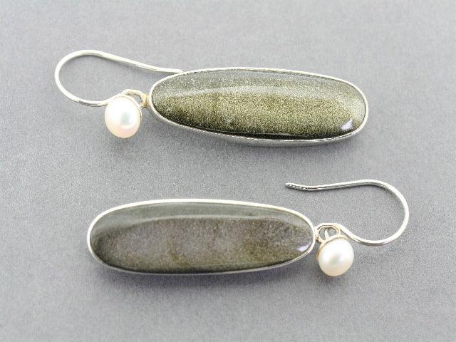 Long Obsidian & Pearl Earrings in Sterling Silver - Elegant Dangle Earrings for Women, Perfect for Parties, Weddings & Special Occasions