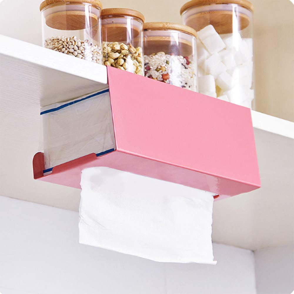 Under Cabinet Paper Towel Holder - Iron Tissue Box Storage Rack for Kitchen, Bathroom & Office - Space-Saving Blue Hanging Organizer for Paper Towels & Tissues - Perfect for Small Spaces & Clutter-Free Countertops