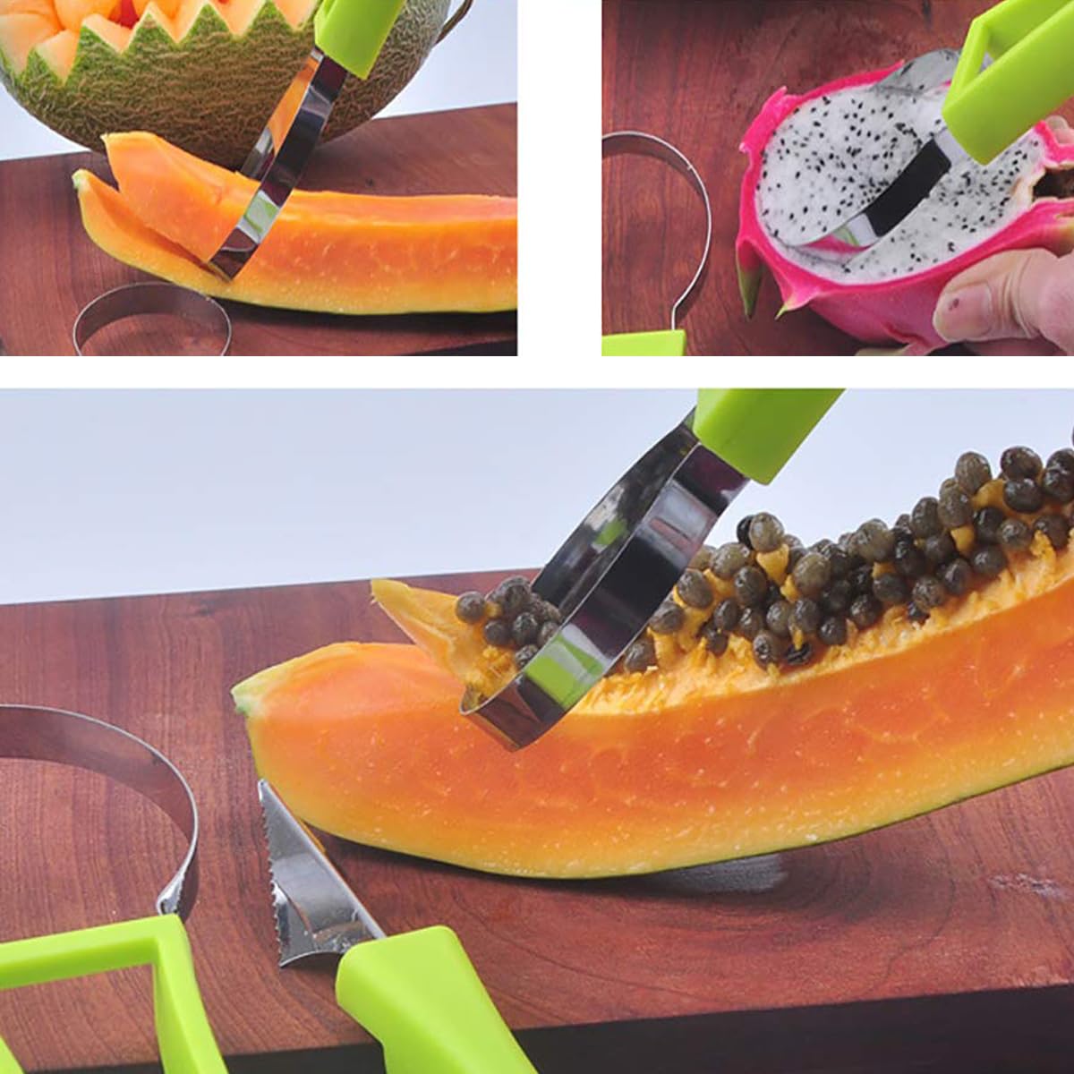 4-in-1 Multifunctional Melon Baller Scoop Set - Fruit Carving Tools, Cookie Scoop, Watermelon Cutter Knife & Peeler - Perfect for Fruit Salad, Dessert Garnishing & Party Food Prep