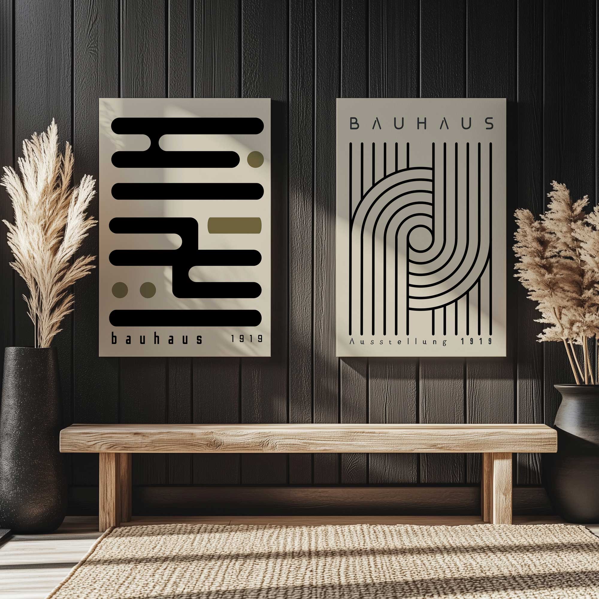 Bauhaus Curves and Connections - Set of 2 Modern Abstract Canvas Wall Art Prints for Living Room & Office Decor | Mid-Century Inspired Home Decorations