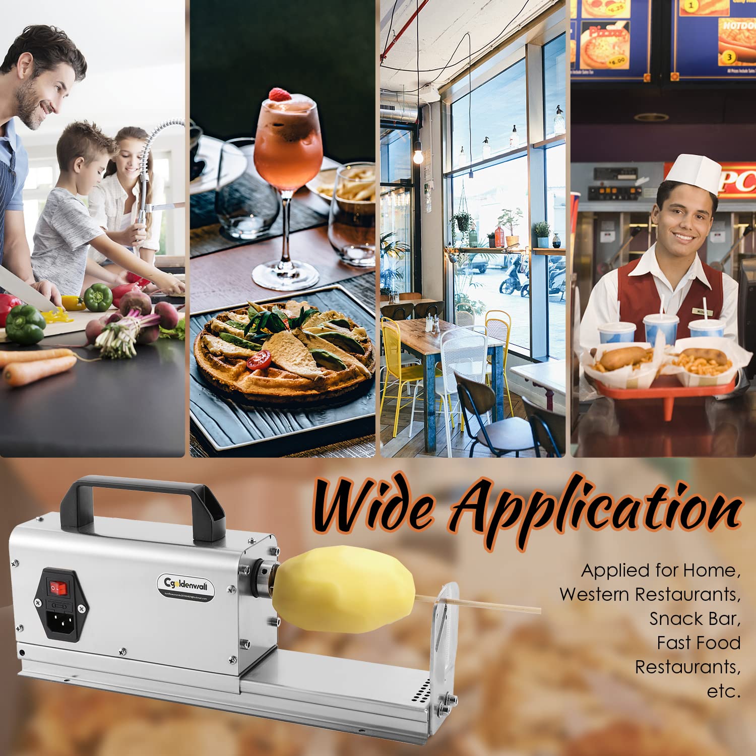 CGOLDENWALL 3-in-1 Electric Tornado Potato Slicer | Spiral Potato Cutter & Twisted Vegetable Slicer | Stainless Steel Vegetable Cutting Machine with Handle (110V) | Perfect for French Fries, Veggie Chips & Party Snacks