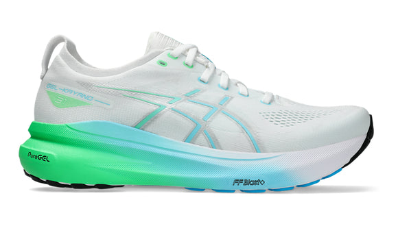 ASICS Gel-Kayano 31 Men's Running Shoes (D Width) - White/Bright Cyan - Stability Cushioning for Long Distance Road Running & Marathon Training