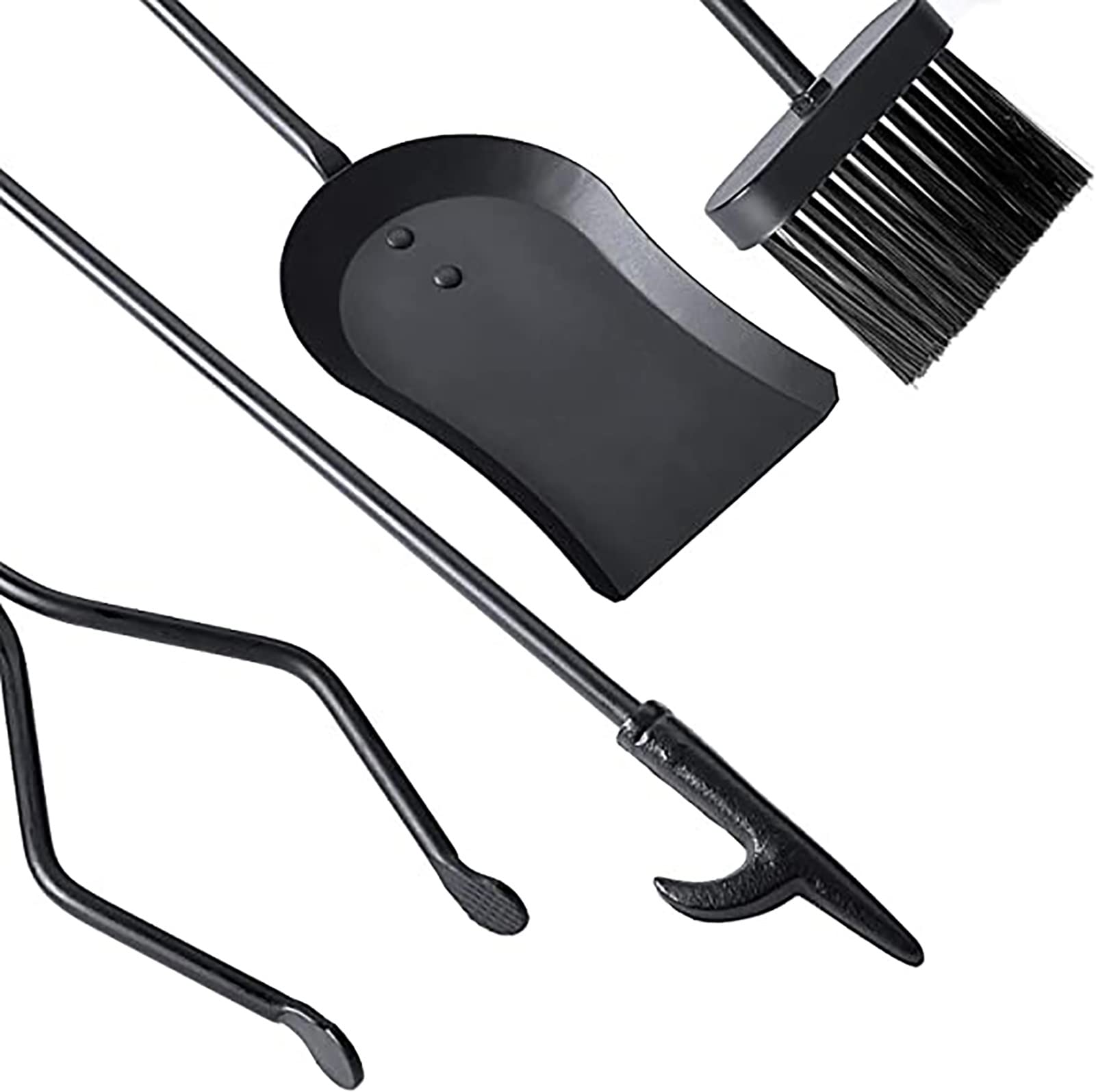 Premium MTSON 5-Piece Fireplace Tools Set - Heavy Duty Cast Iron Fireplace Accessories with Rustic Tool Holder for Indoor Fireplaces | Perfect for Home, Cabin & Fireplace Maintenance