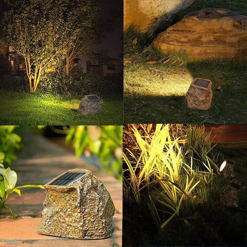 4 Pack Solar Garden Rock Lights - 10 LED Waterproof Outdoor Pathway Lights for Walkway, Patio & Yard Decor | Weatherproof Solar Spot Lighting for Landscape, Driveway & Backyard (Warm White)