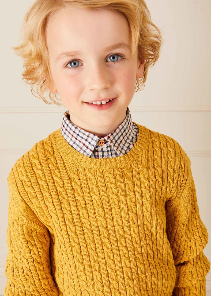 Mustard Cable Knit Sweater for Boys - Cozy Winter Pullover for Kids - Perfect for School, Playdates & Family Outings