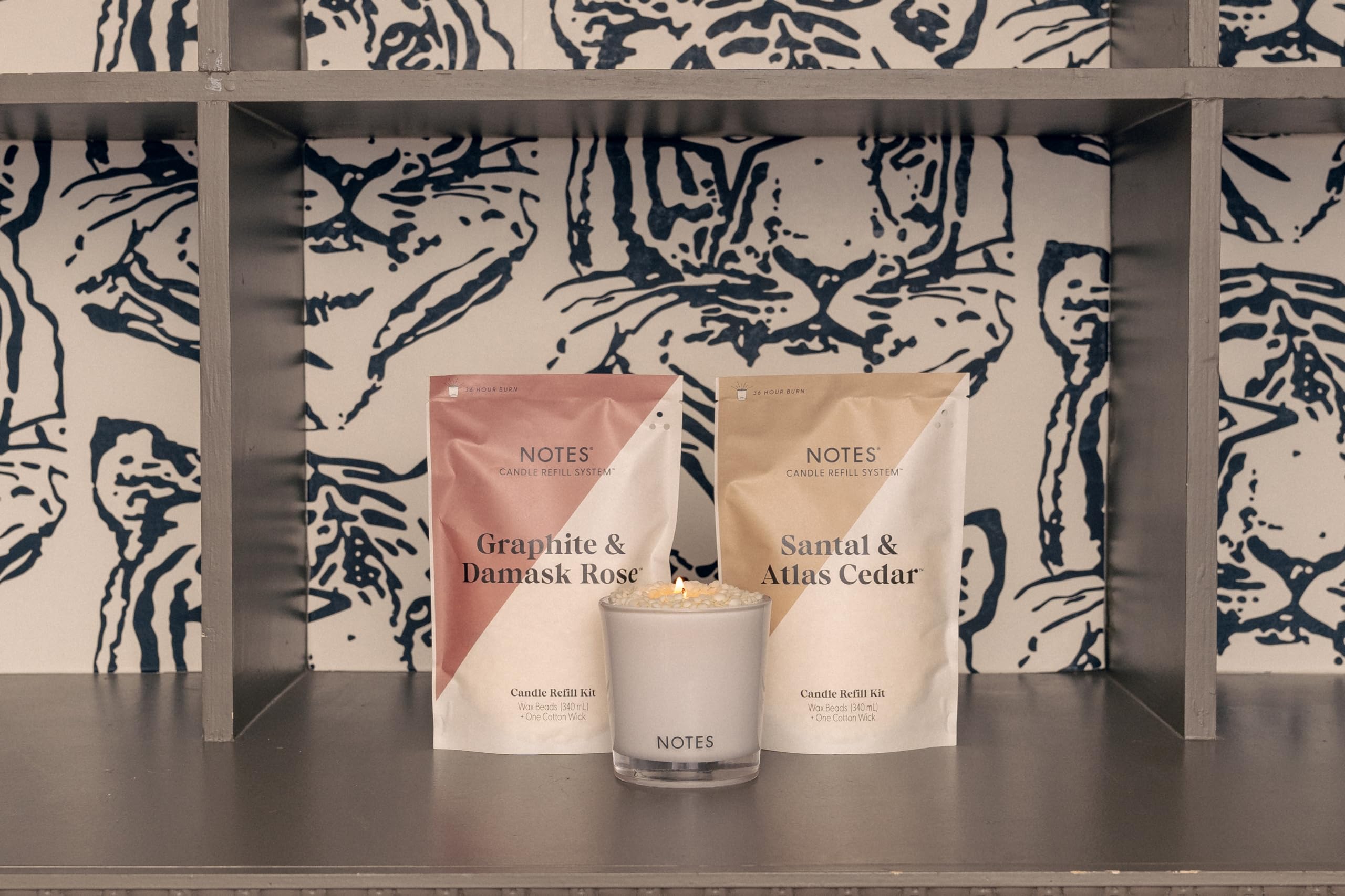 NOTES Sustainable Candle Starter Kit - Smokey Woody Duo | Refillable & Reusable Soy Wax Candles | Natural Wooden Scented Candles | Graphite & Damask Rose + Santal & Atlas Cedar | Eco-Friendly Home Decor | Perfect for Relaxation, Meditation & Romantic Ambience
