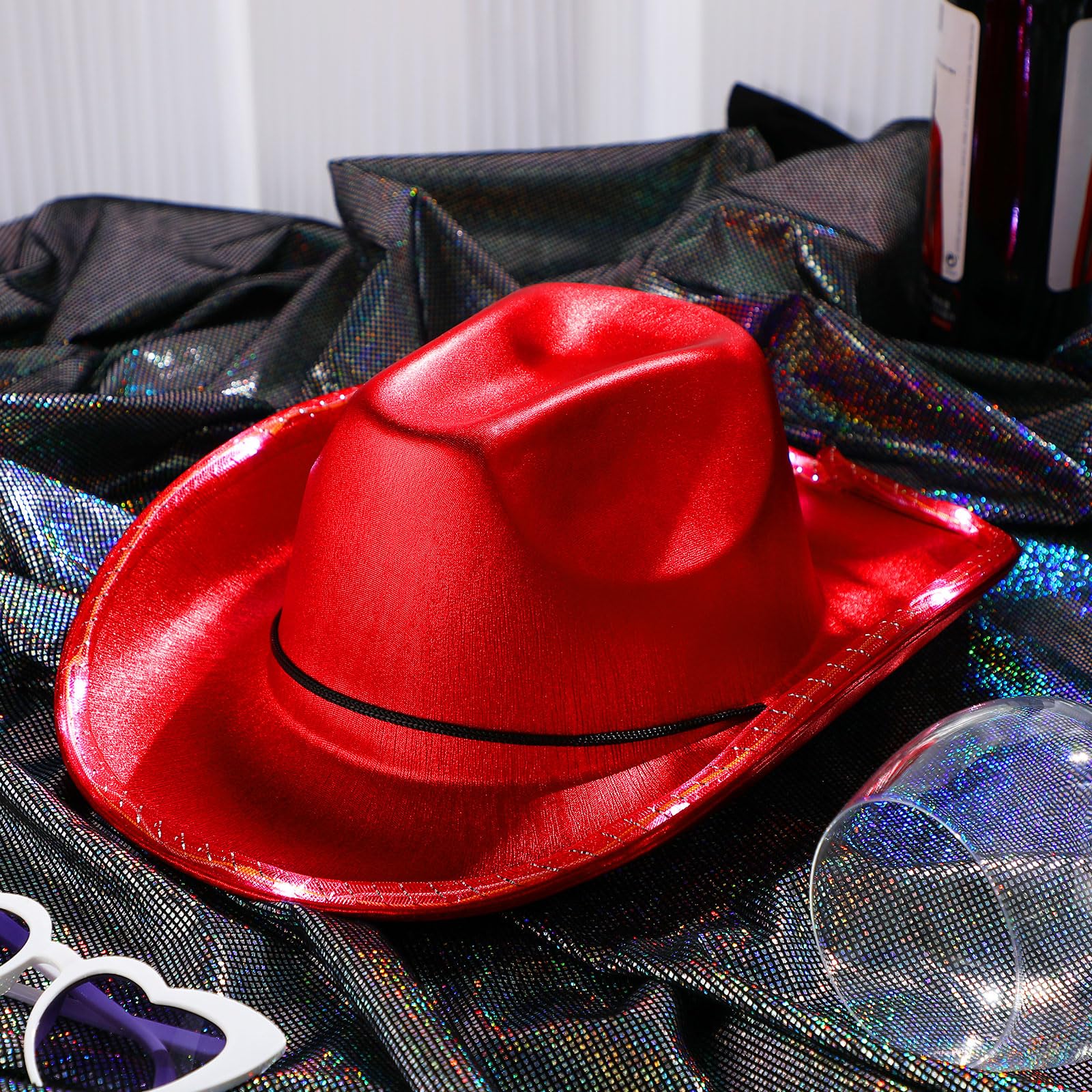 LED Cowboy Hat - 10 Pcs Flashing Cowgirl Hats for Western Party & Role Play