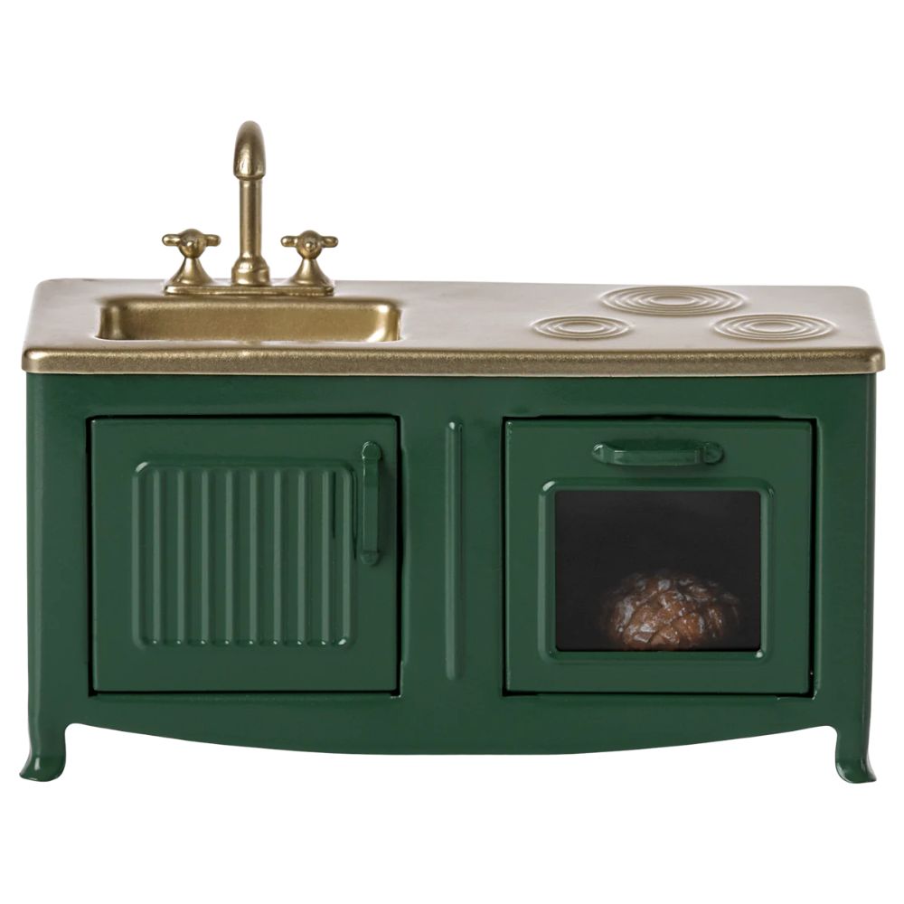 Maileg Mouse Kitchen Playset - Dark Green Miniature Toy for Pretend Play & Kids' Role-Playing Games | Perfect for Dollhouse Accessories & Imaginative Playtime