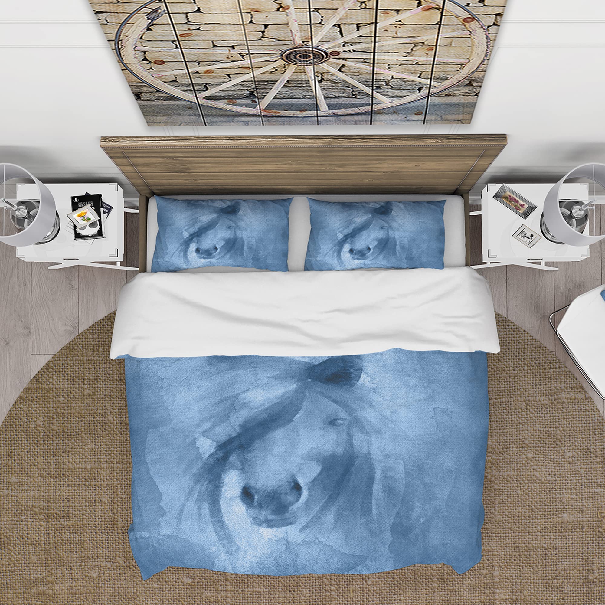 Farmhouse Horse XI Duvet Cover Set - Blue Twin Size 3-Piece All Season Bedding | Rustic Farmhouse Decor for Cozy Bedrooms & Guest Rooms