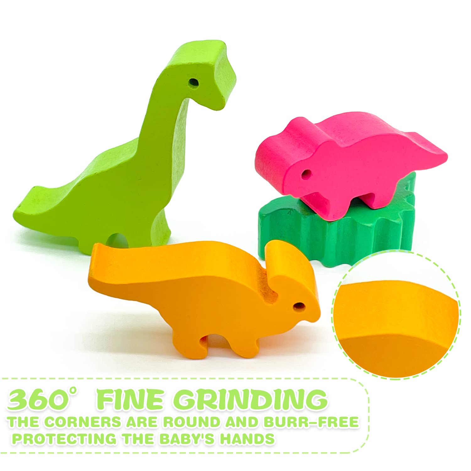 Dinosaur Wooden Balance Blocks - Montessori Stacking Building Toys for Kids, Educational Preschool Learning Games for Boys & Girls - Perfect Birthday Party Gift & Classroom Activity (Dino Theme)