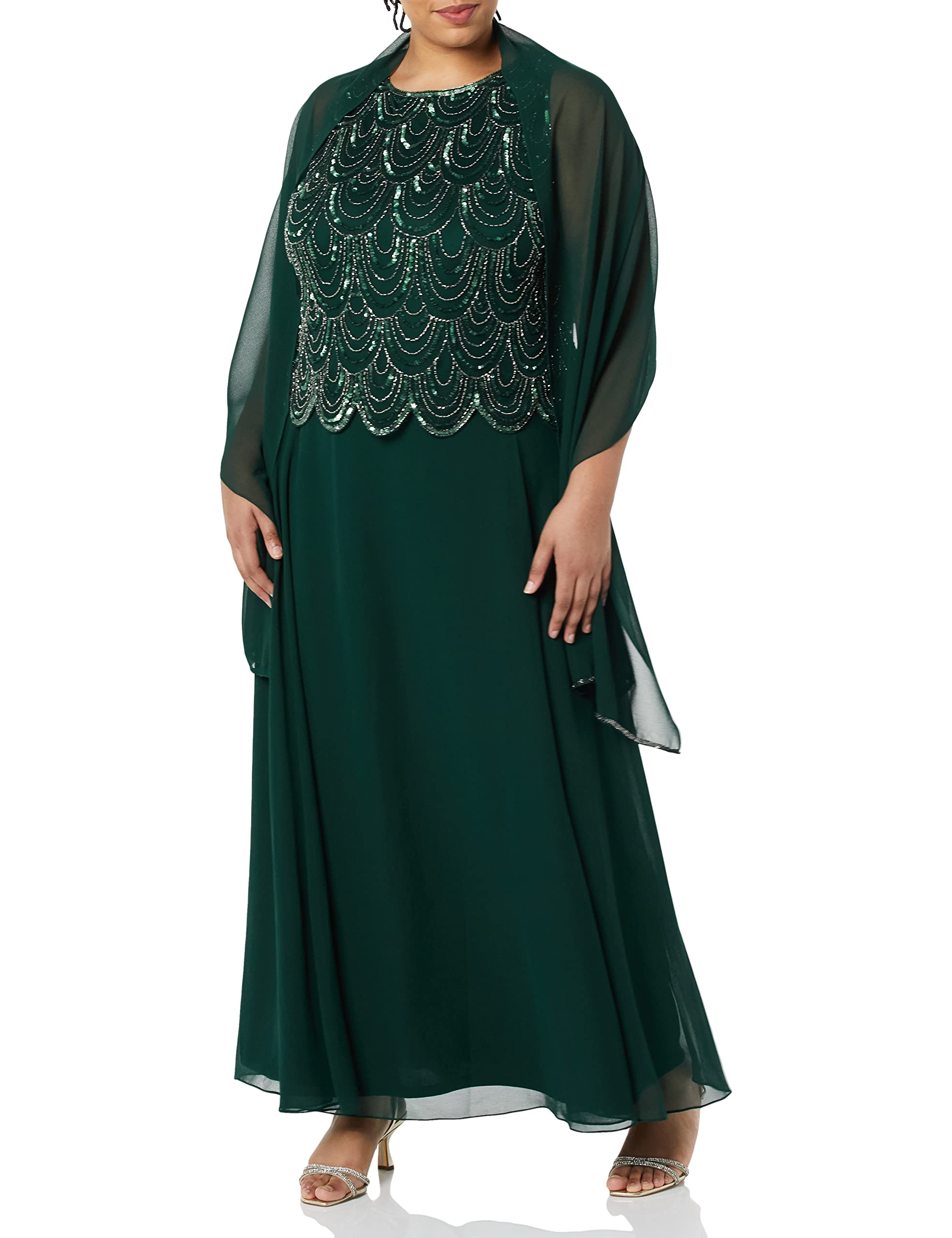 J Kara Women's Sleeveless Beaded Maxi Dress with Detachable Scarf - Elegant Boho Chic Summer Beach Wedding Party Dress