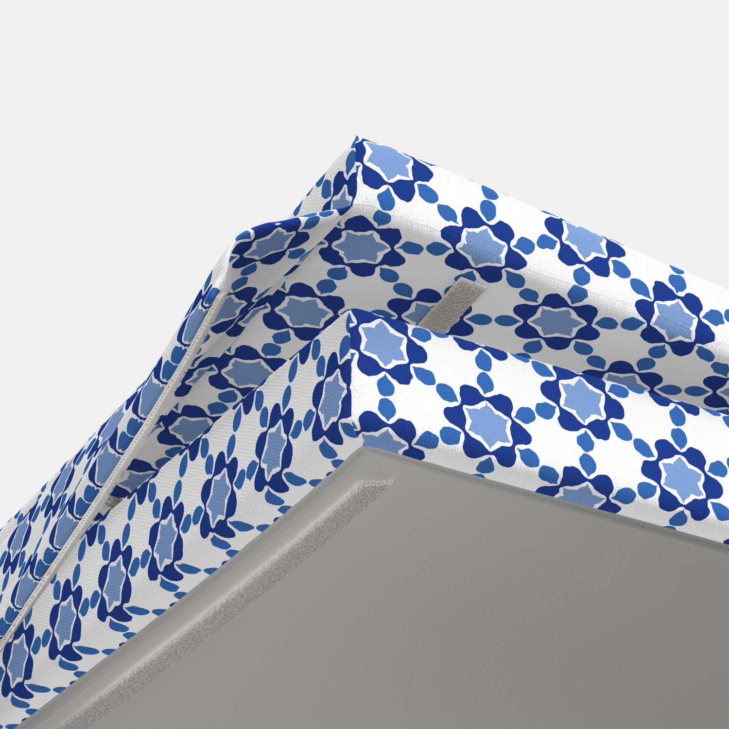 Luxury Moroccan Dog Bed - Hexagonal Honeycomb Ottoman with Oriental Tile Mosaic Design, High Resilience Visco Foam Pet Pillow, 32x24x6 Inches, White Turquoise & Dark Blue - Perfect for Living Room, Bedroom or Pet Lounge Areas